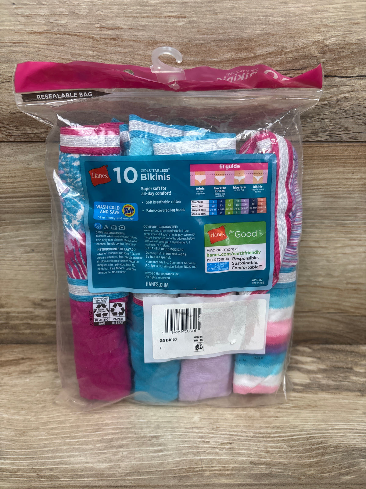 NEW Hanes Girls' Tagless Bikinis 10pk sz 8