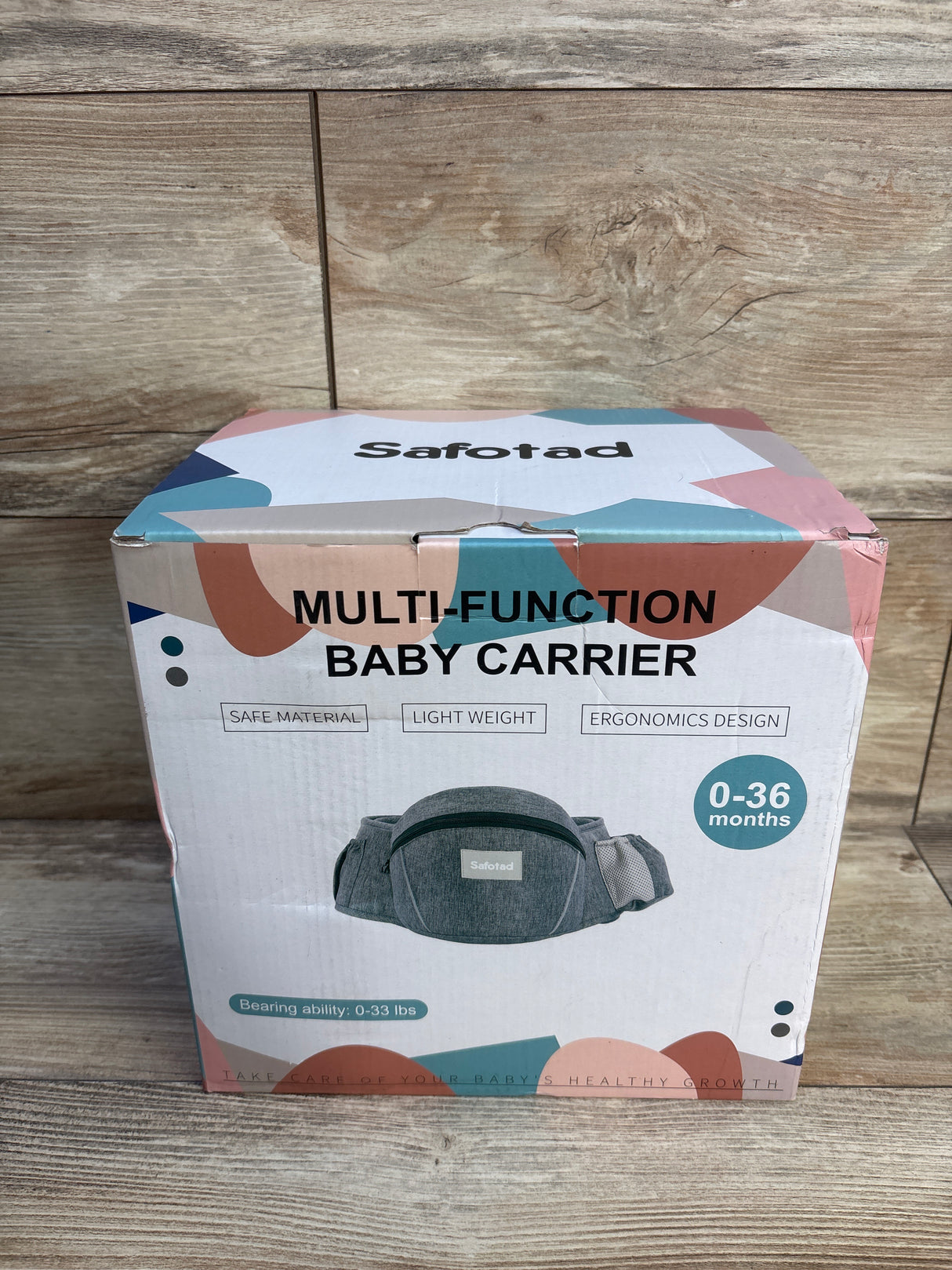 NEW Safotad Baby Carrier Hip Seat, Grey 0-36lbs