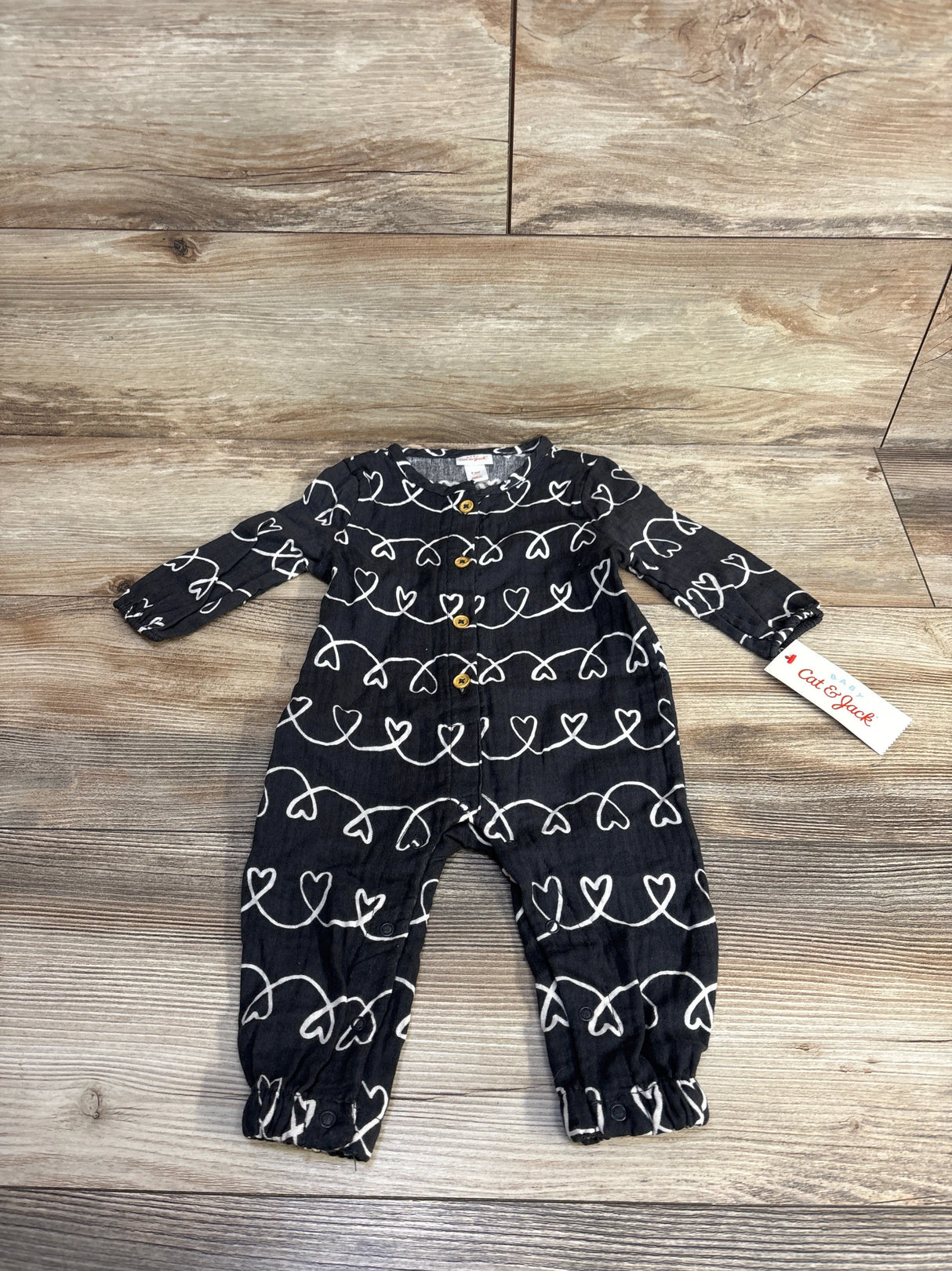 NEW Cat & Jack Heart Print Jumpsuit Grey sz 3-6m