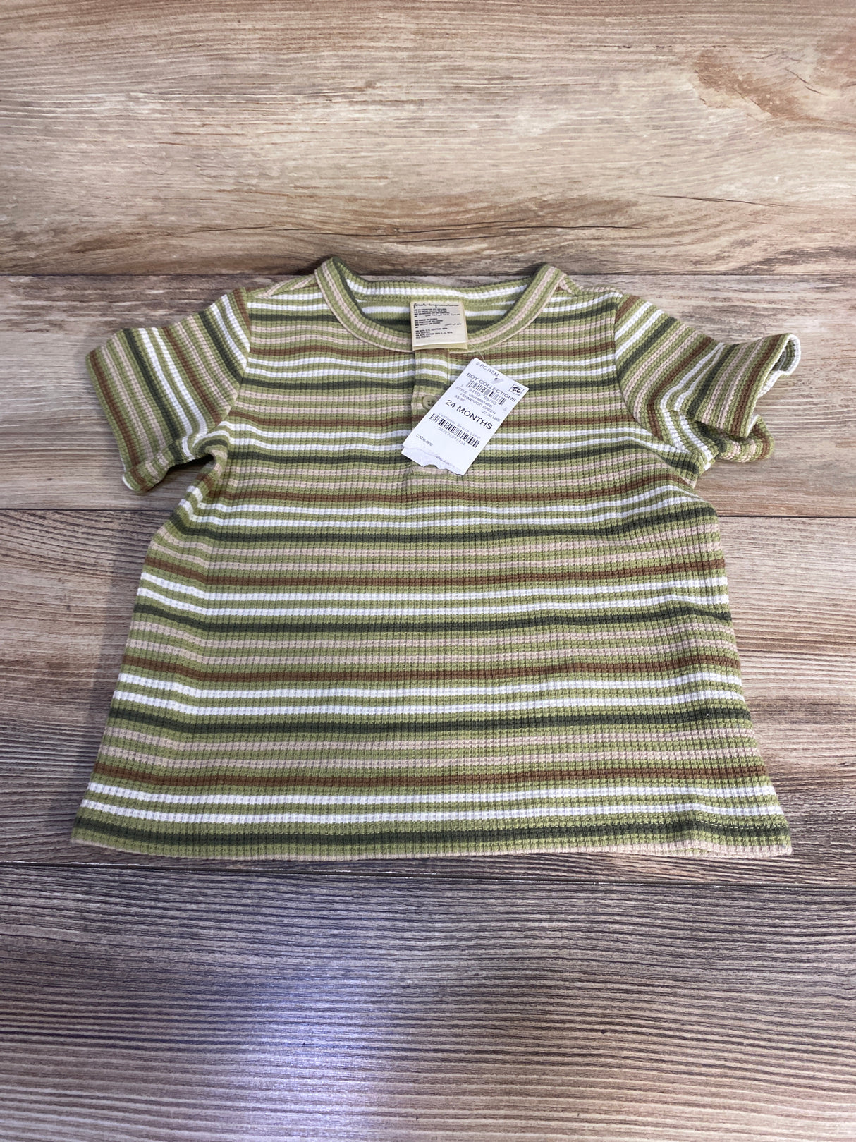 NEW First Impressions Striped Henley Shirt Green sz 24m