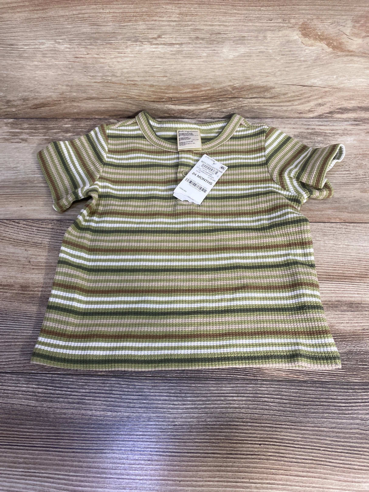 NEW First Impressions Striped Henley Shirt Green sz 24m