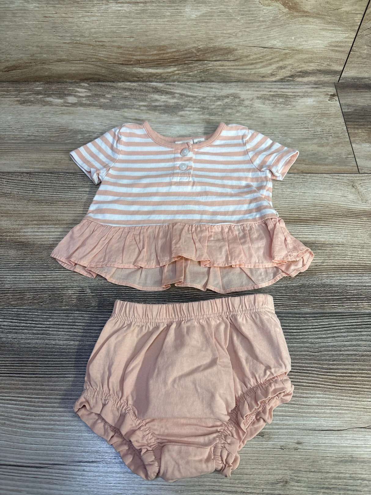 Baby Gap 2pc Striped Peplum Top & Bloomers Set Peach sz 0-3m