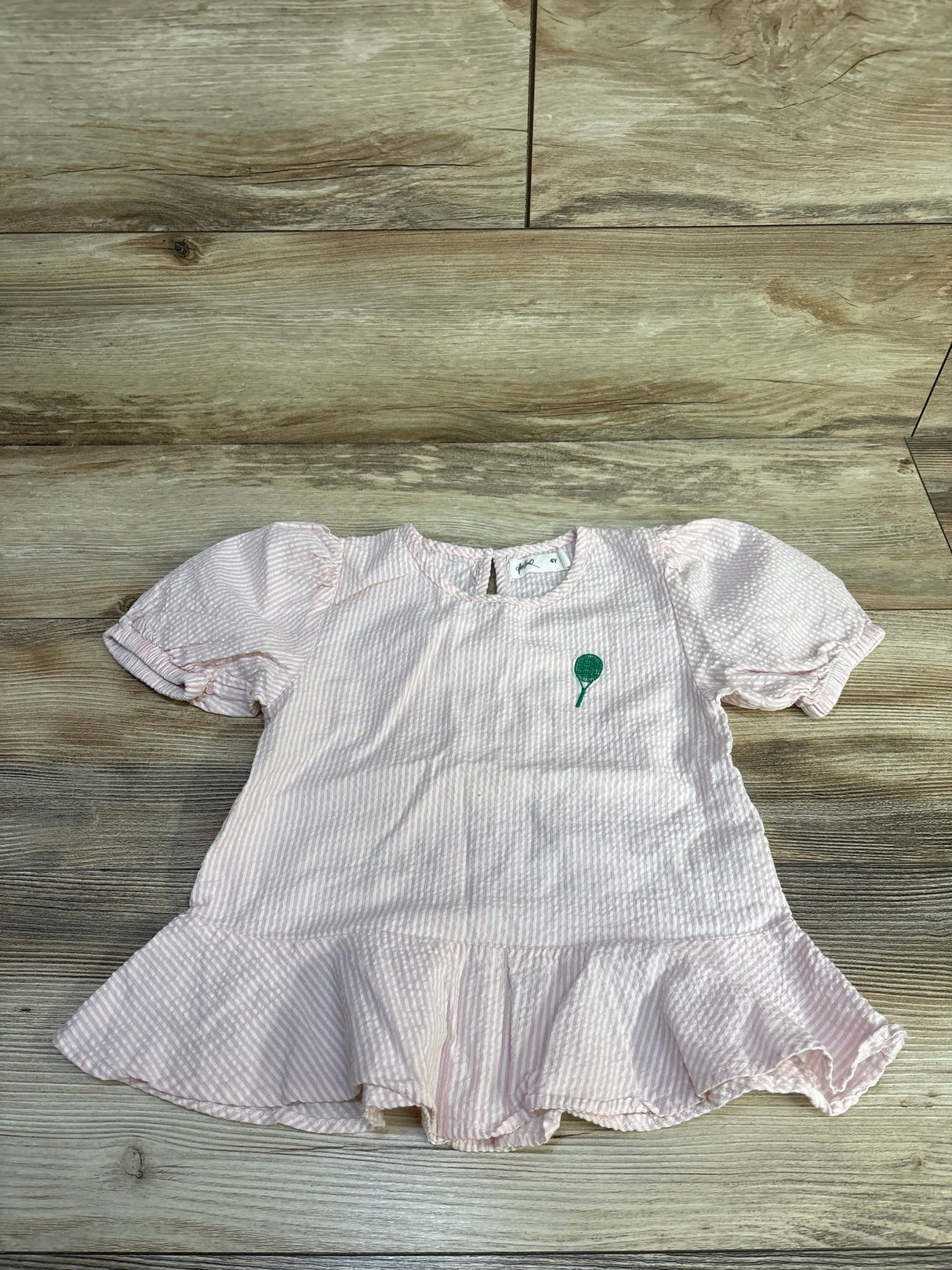 Astro Striped Seersucker Tennis Peplum Top Pink sz 4T