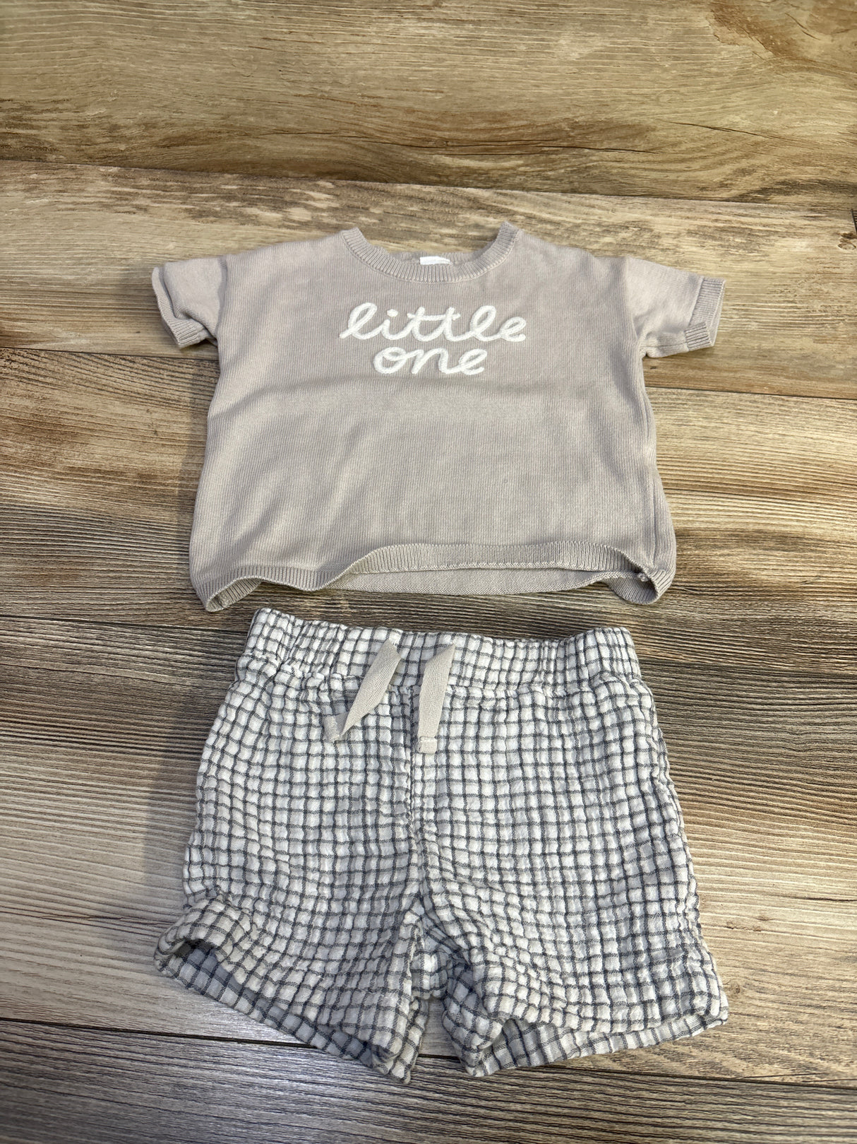 Just One You 2pc Knit Little One Shirt & Shorts Set Tan sz 9m