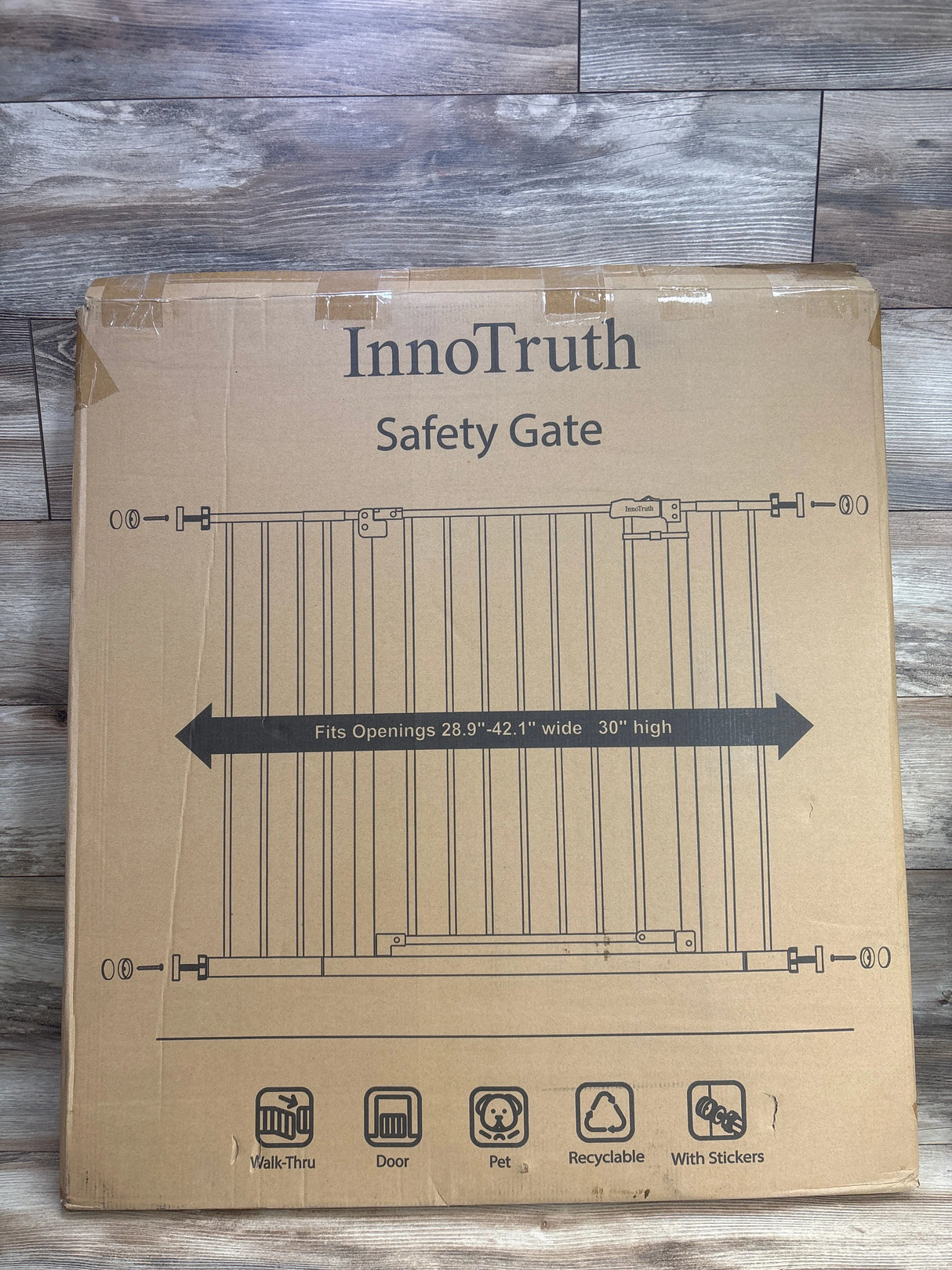 InnoTruth Safety Gate box for pet and child safety, fits openings 28.9-42.1 inches wide and 30 inches high