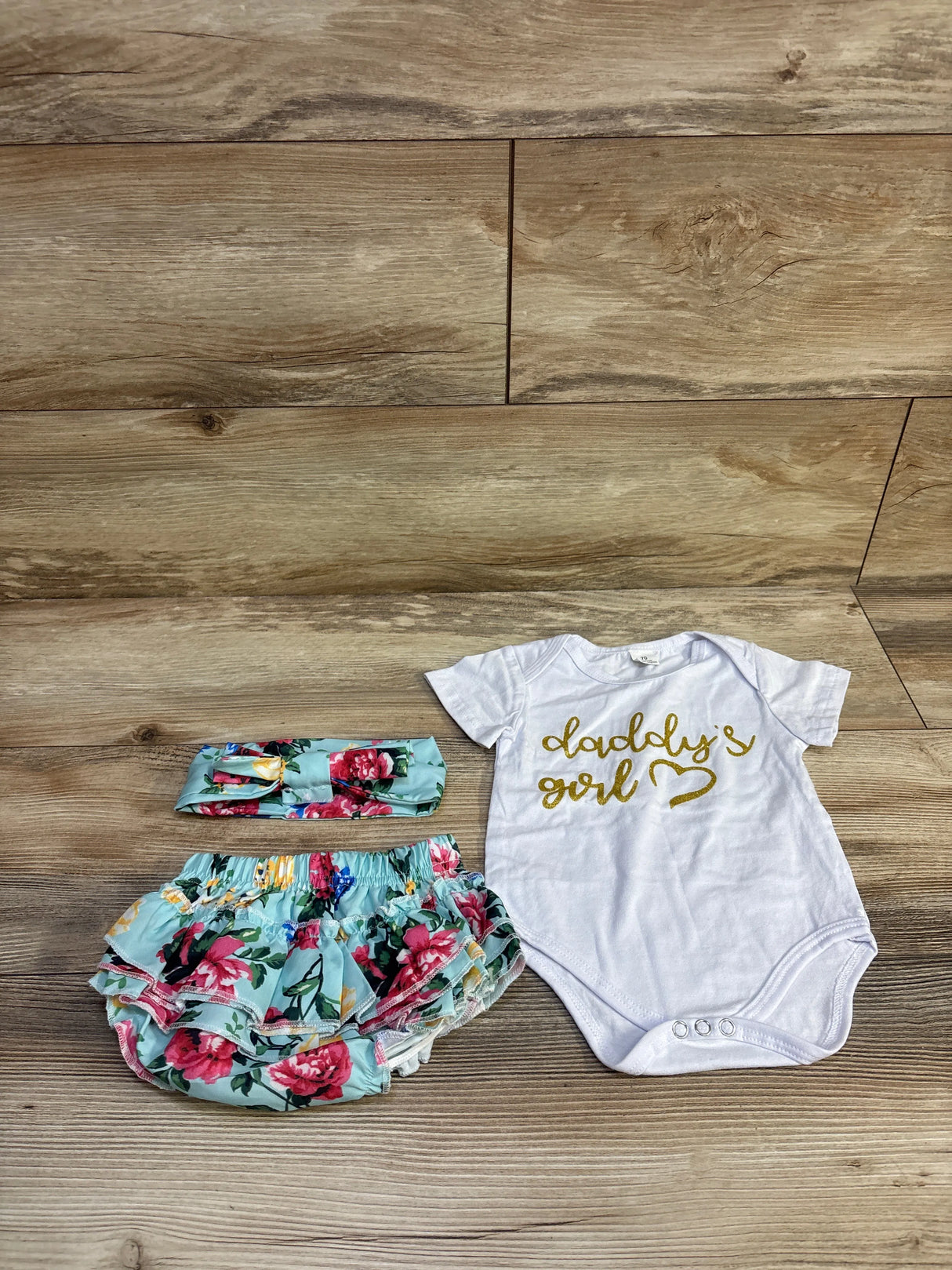 Generic 3pc Daddy's Girl Bodysuit, Ruffle Bloomers, & Headband Set White sz 3-6m