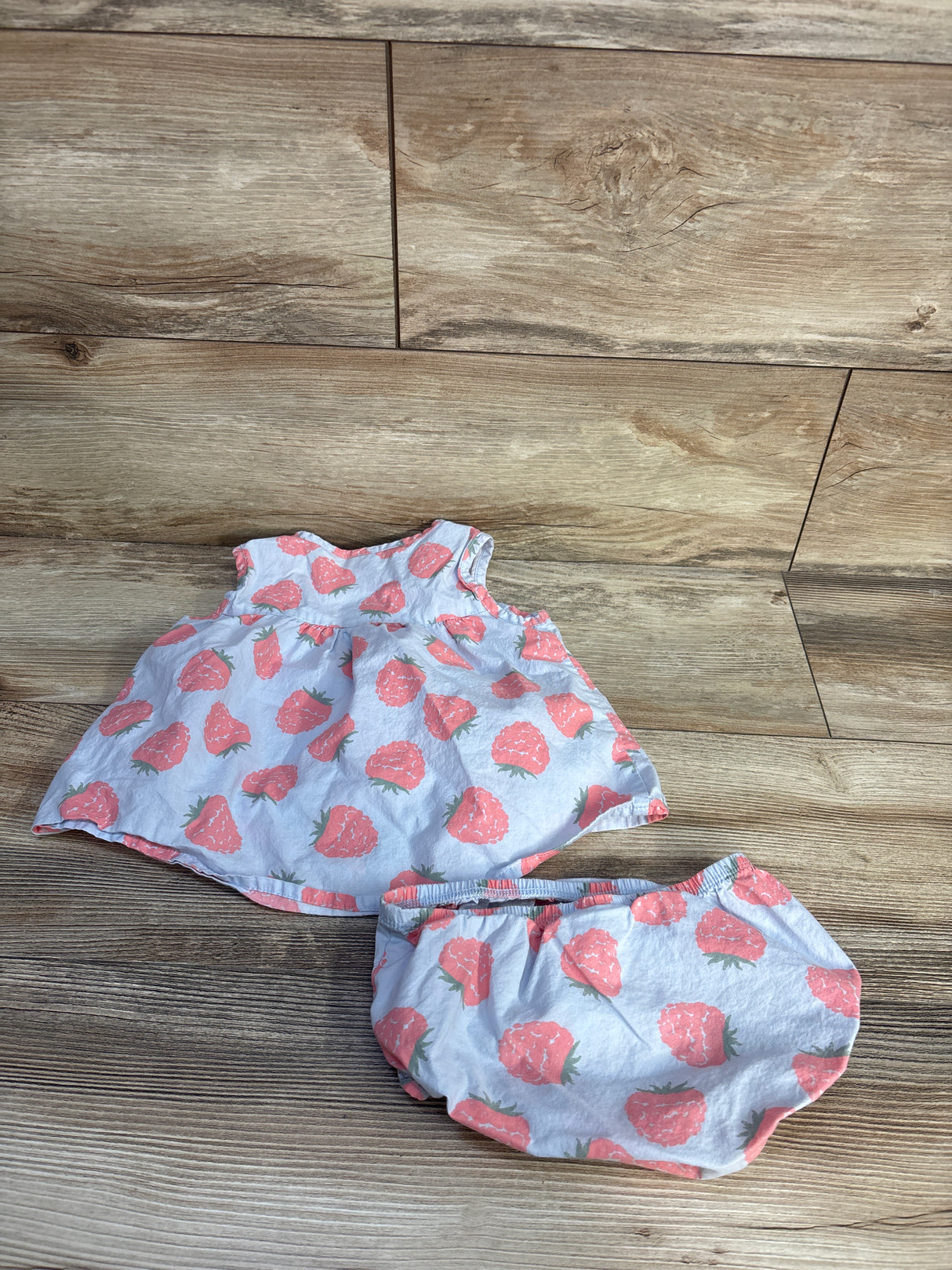 Child Of Mine 2pc Button-Front Strawberry Top & Bloomers Set Blue sz 24m