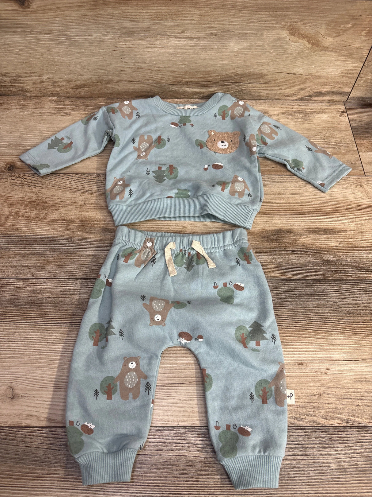 Kit + Pearl Textured Bear Sweatshirt & Bottoms Set Light Blue sz 3-6m
