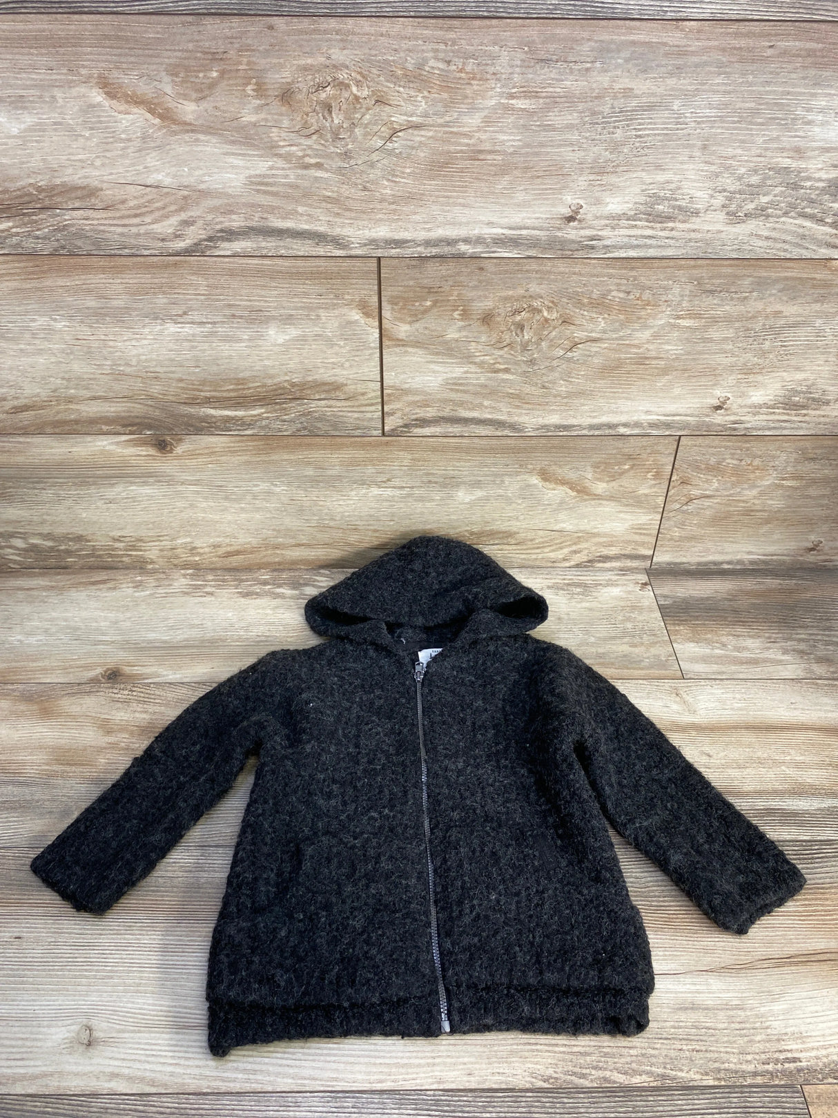 Zara Knit On My Way Full Zip Wool Hoodie Black sz 2-3T