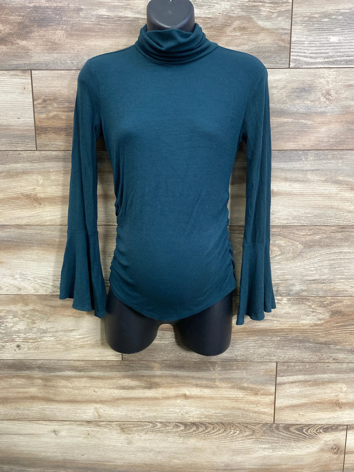 Jessica Simpson Maternity Ribbed Ruched Turtleneck Shirt Green sz XS
