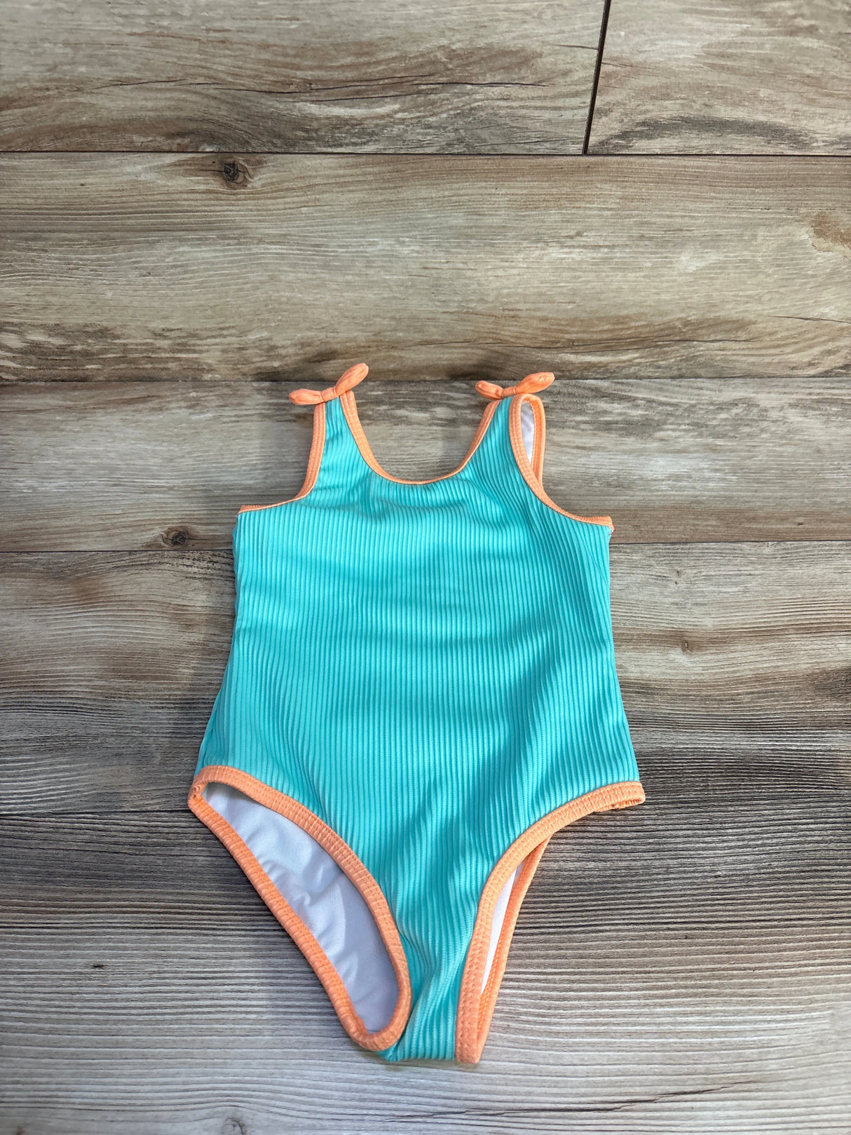 Cat & Jack Solid Ribbed Swimsuit With Bow Aqua sz 4T