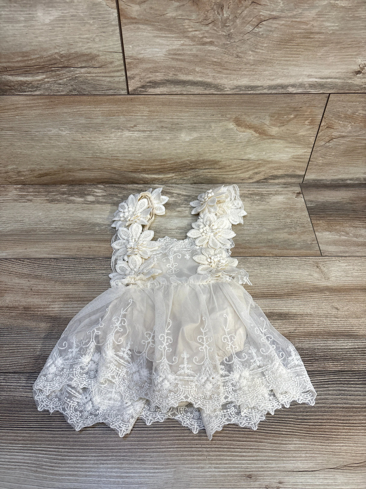 Bagilaance Floral Lace Bodysuit Dress Ivory sz 3-6m