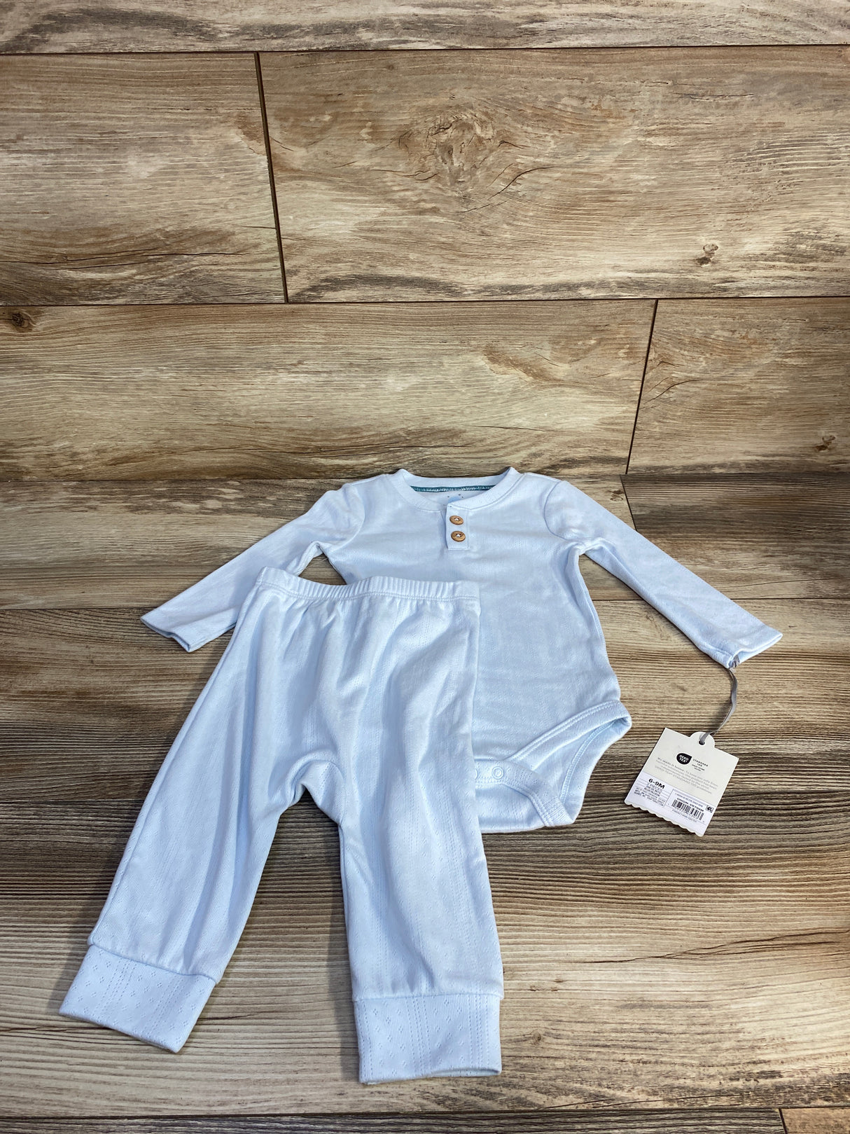 NEW Cloud Island 2pc Pointelle Henley Bodysuit & Pants Set Blue sz 6-9m