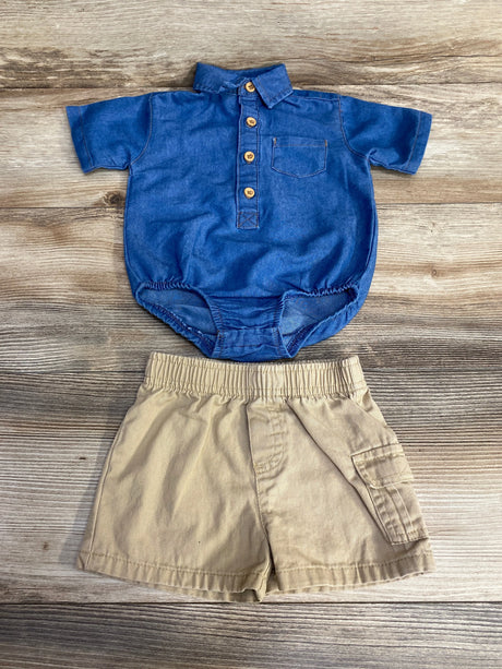 Mick Mack 2pc Chambray Bodysuit & Shorts Blue sz 3-6m - Me n Mommy To Be