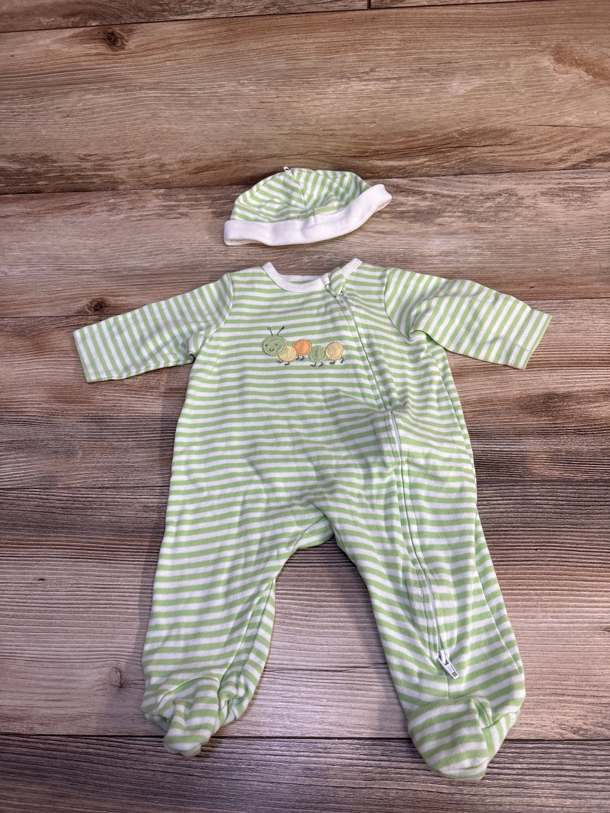 Little Me 2pc Striped Bug Sleeper & Hat Green sz 3m