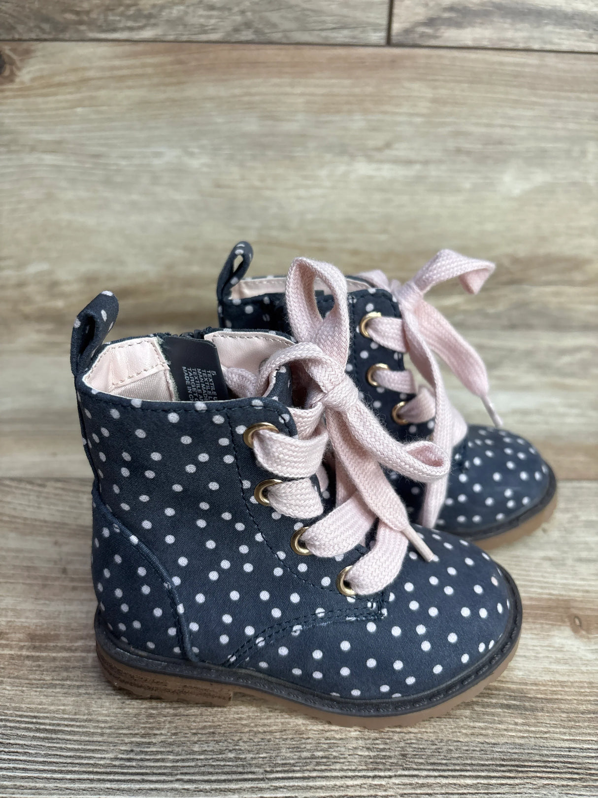 Cat & Jack Giovanna Lace-Up Combat Boots Polka Dot sz 5c