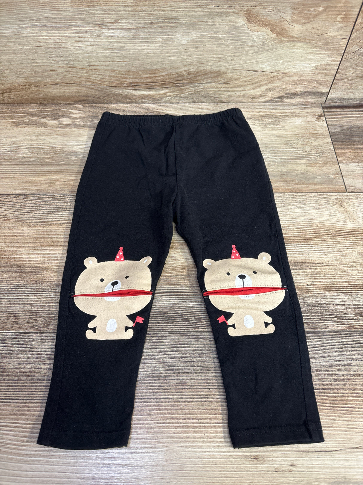 Simple Tree Bear Knee Leggings Black sz 2T
