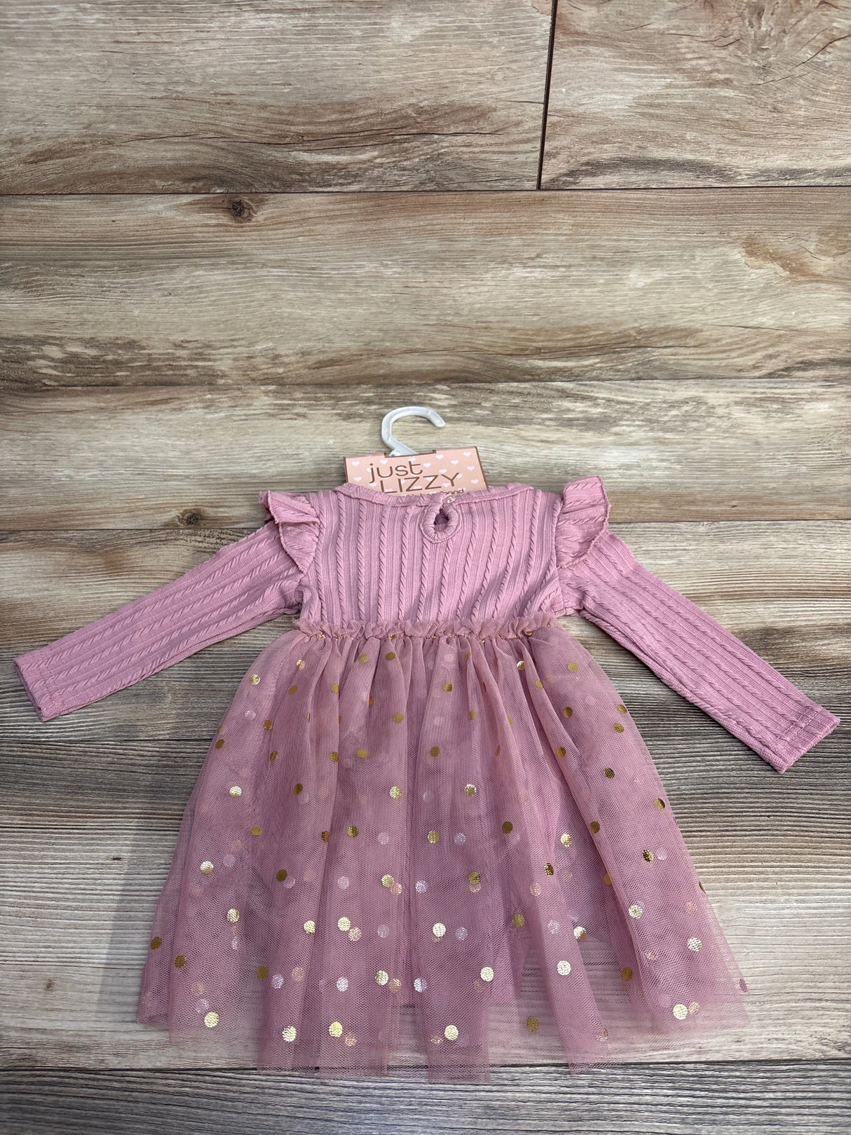 NEW Just Lizzy 2pc Cable Knit Tulle Bodysuit Dress & Headband Rose Gold sz 12m