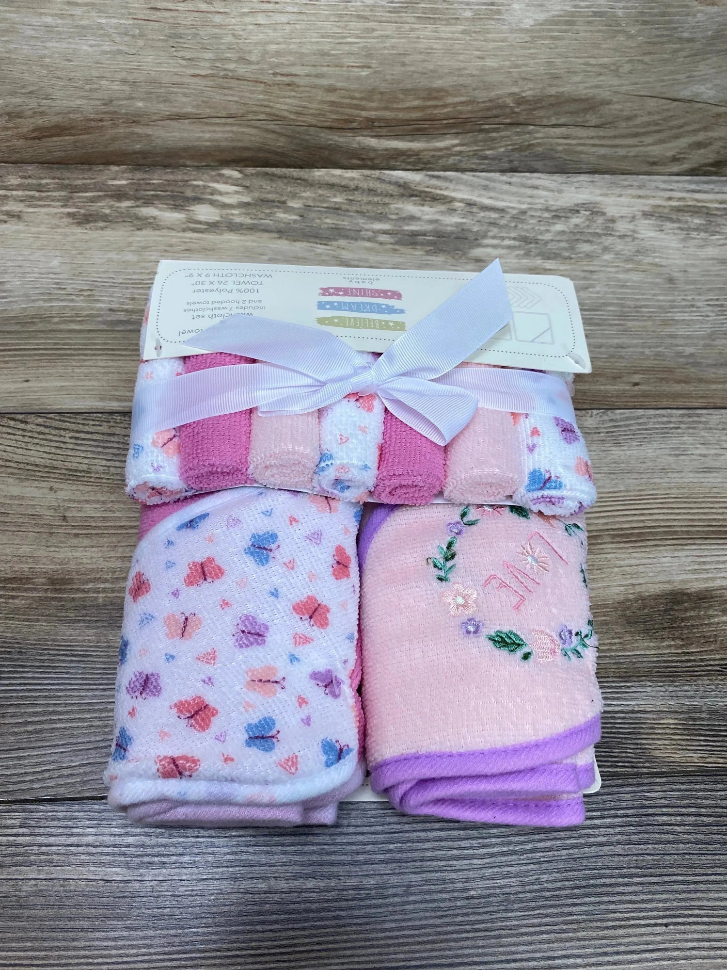 NEW Baby Elements 9Pc Hooded Towel & Washcloth Set Pink - Me n Mommy To Be