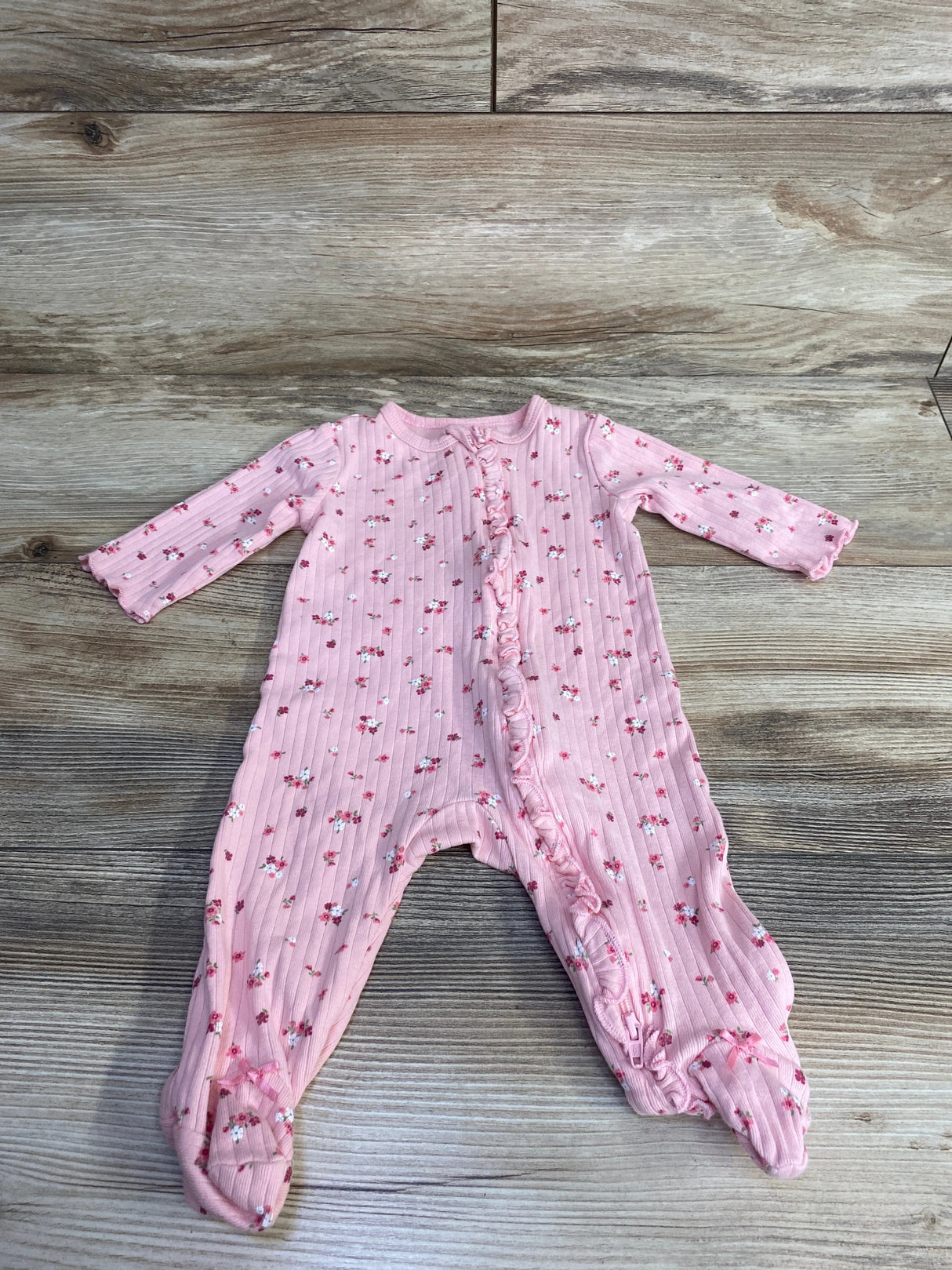 Ruffled Floral Ribbed Sleeper Pink sz 6m
