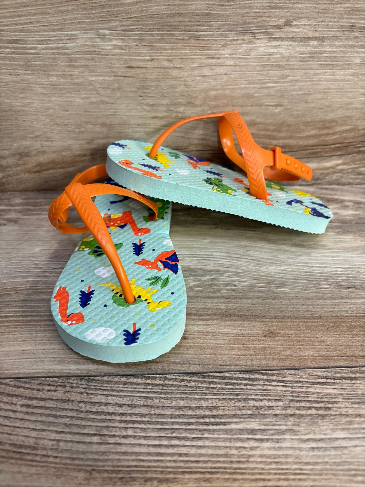 Dinosaur Flip Flops Orange sz 9/10 - Me n Mommy To Be