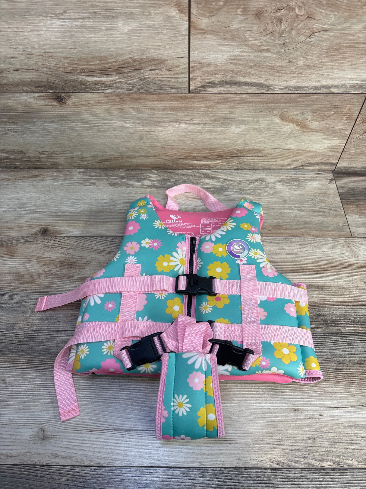 Pottwal Swim Vest, Blue Floral Ages 1-2