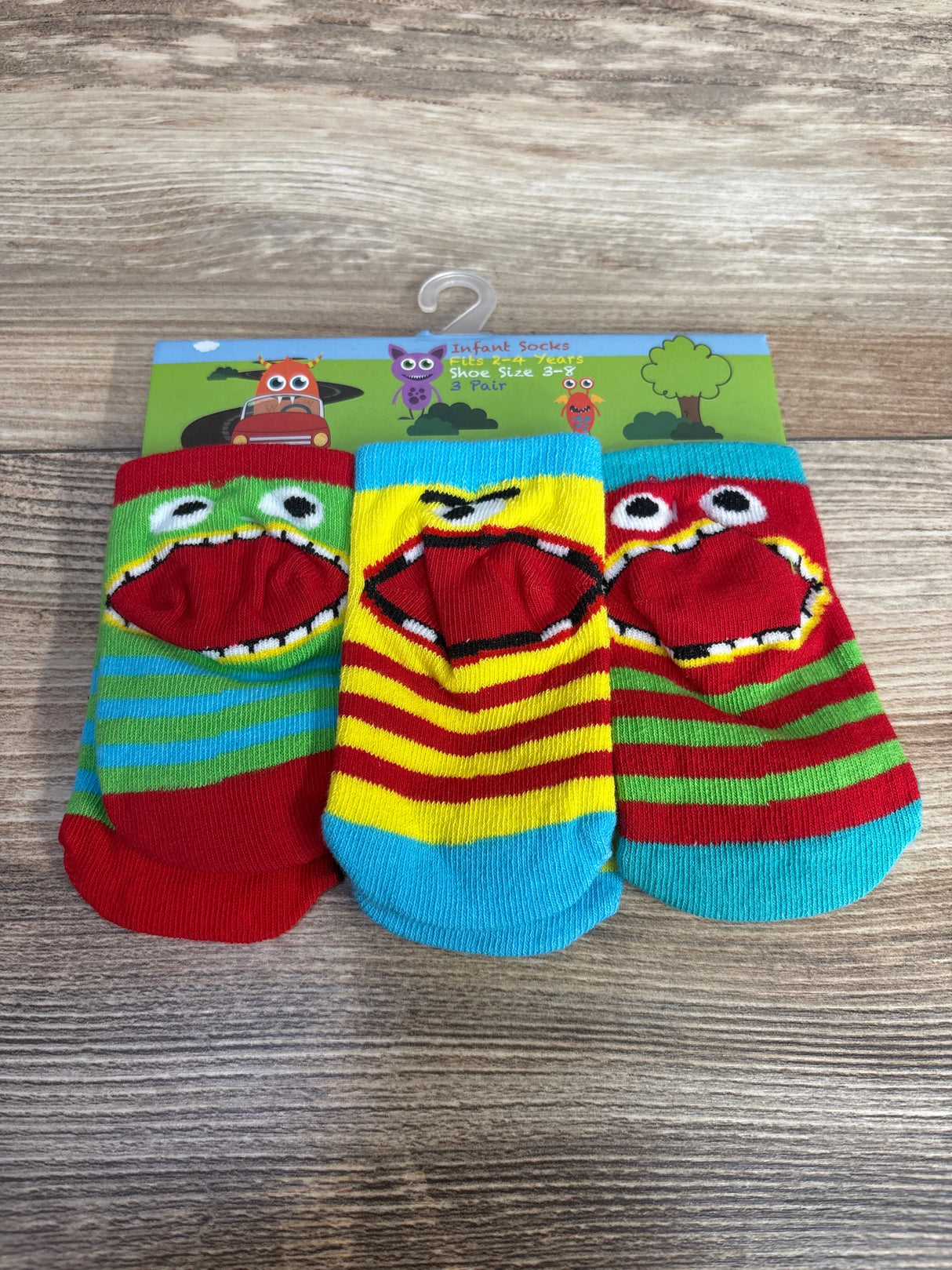 NEW 3pk Monster Face Baby Socks sz 2-4 Years - Me n Mommy To Be