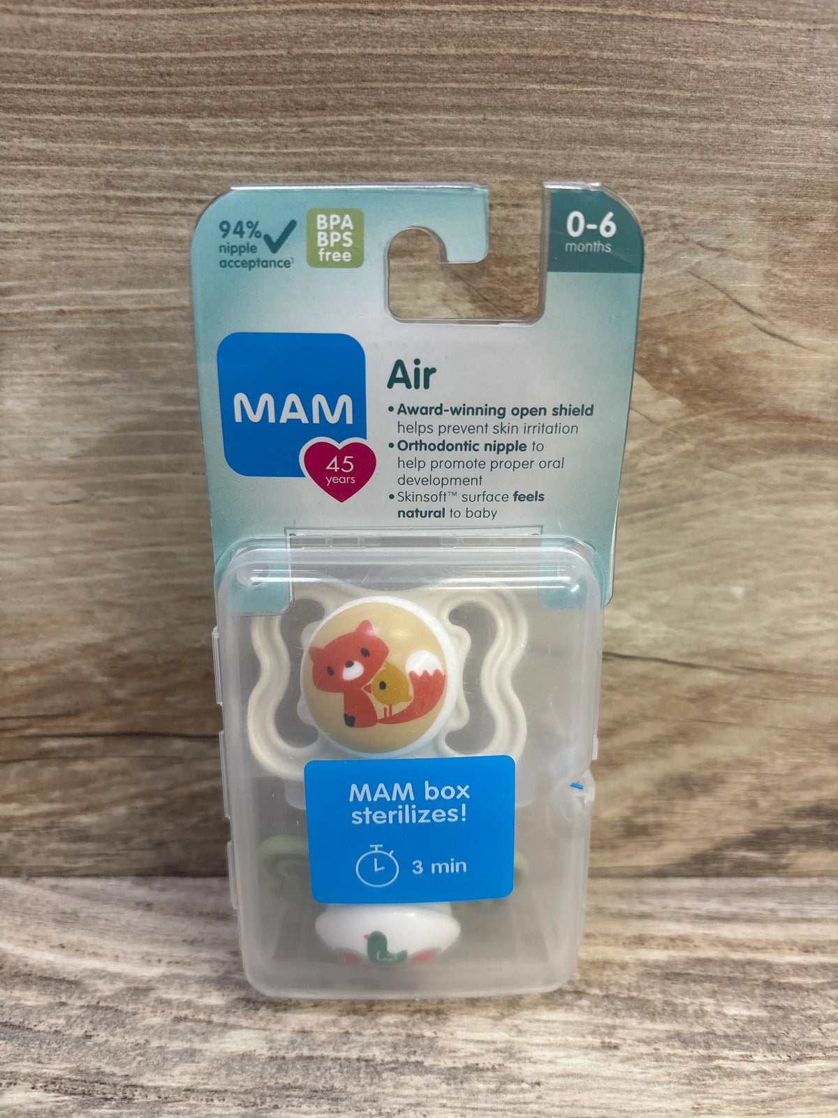 NEW MAM Air 2pk Pacifiers, Cream/Green 0-6m