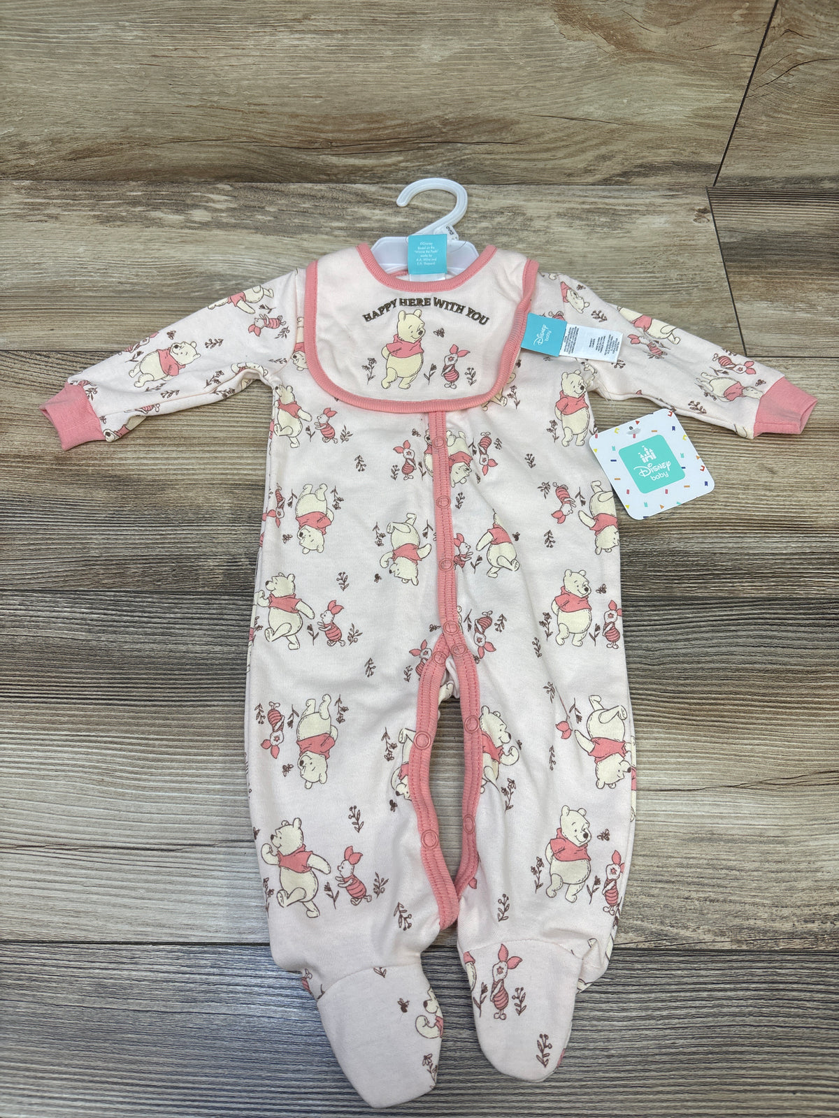 NEW Disney Baby 2pc Winnie The Pooh Snap Sleeper & Bib Set Pink sz 0/3m