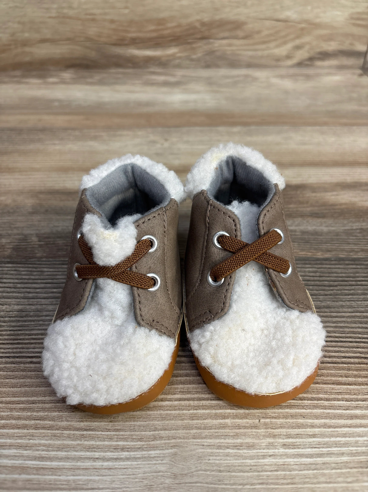 Cat & Jack Sherpa High-Top Crib Shoes Brown sz 3-4c