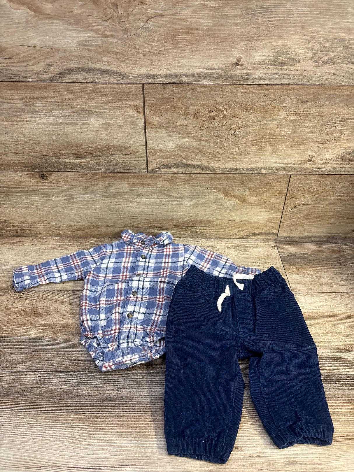 Just One You 2pc Flannel Bodysuit & Corduroy Pants Blue sz 6m