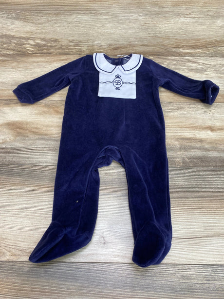 New Bonjour Bebe Navy Velour Embroidered Footie sz 3-6m - Me n Mommy To Be