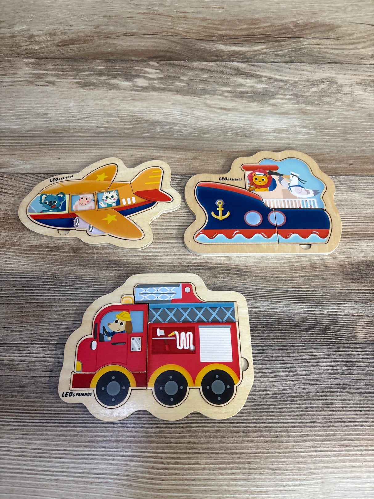 Leo & Friends Wooden Vehicle Puzzle Set, 3pk