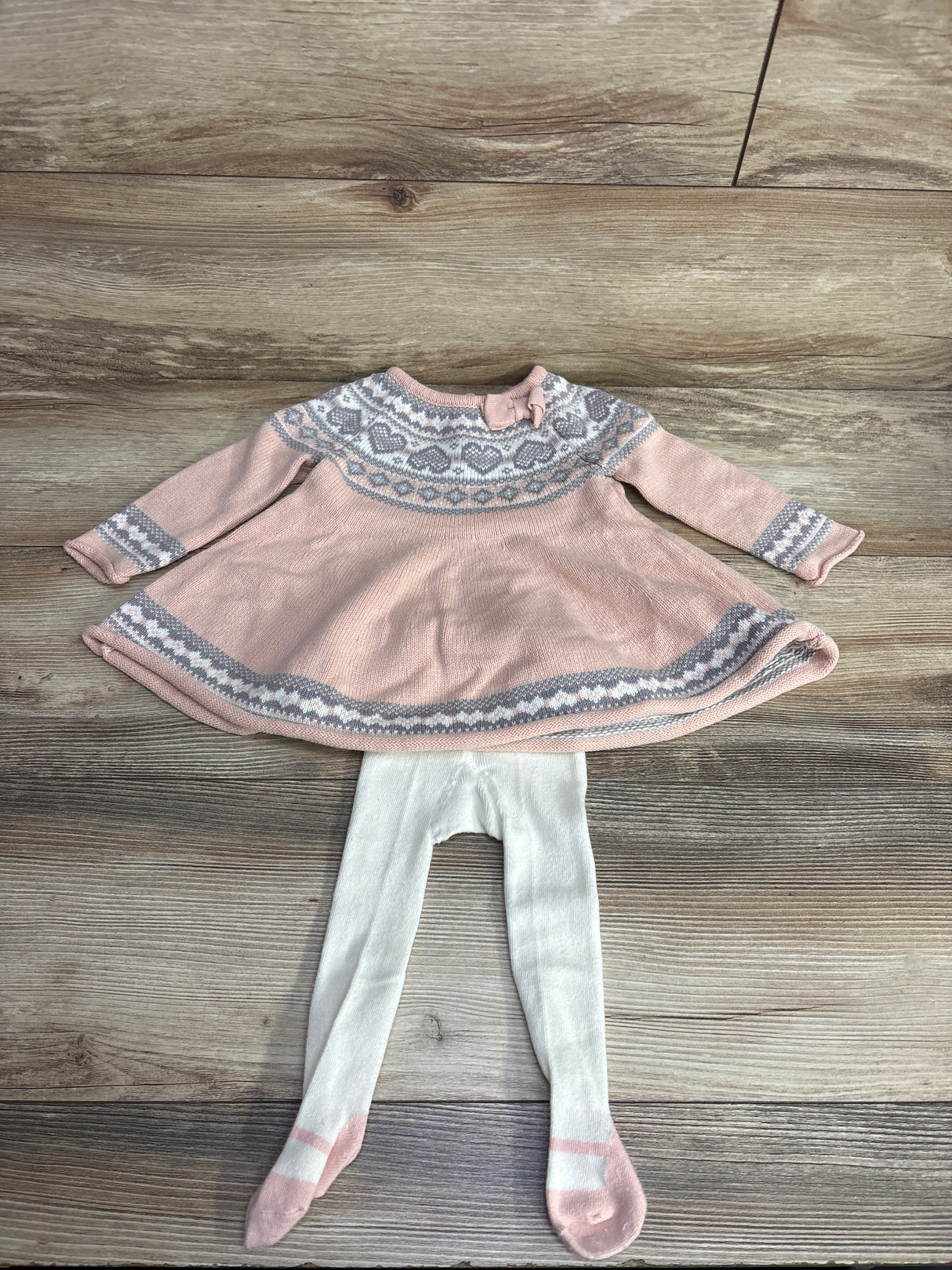 Max Studio 2pc Heart Chunky Knit Dress & Footed Tights Pink sz 6-9m