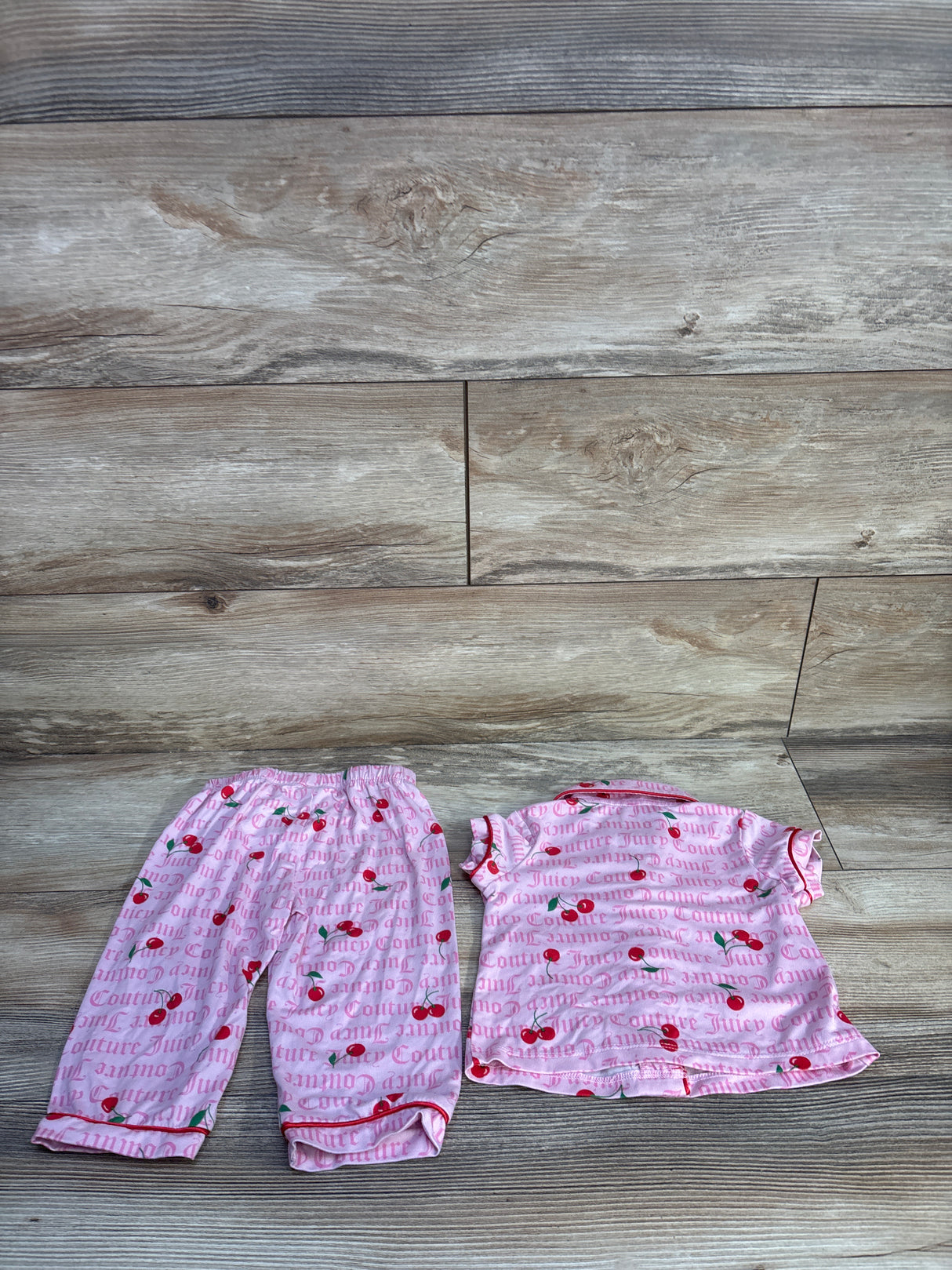 Juicy Couture 2pc Cherry Coat Style Pajama Set Pink sz 12m