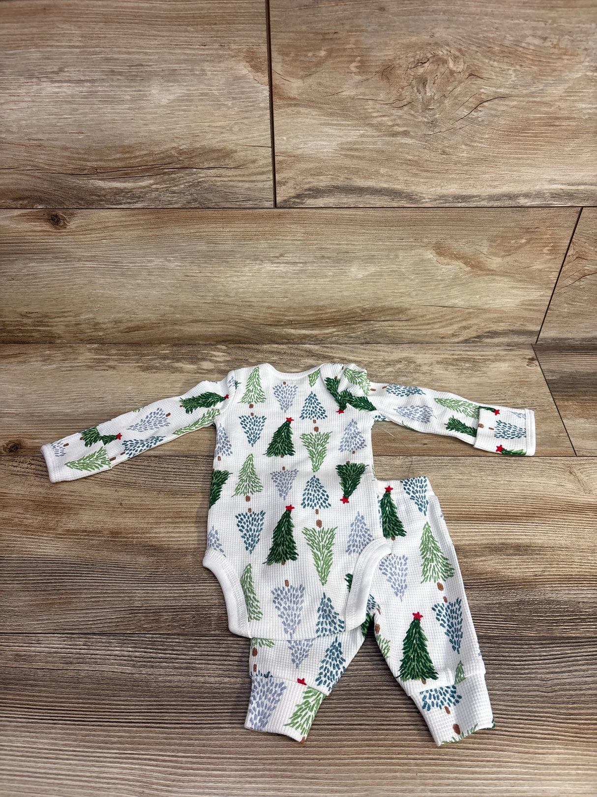 NEW Just One You 2pc Waffle Knit Christmas Tree Bodysuit Set White sz Newborn