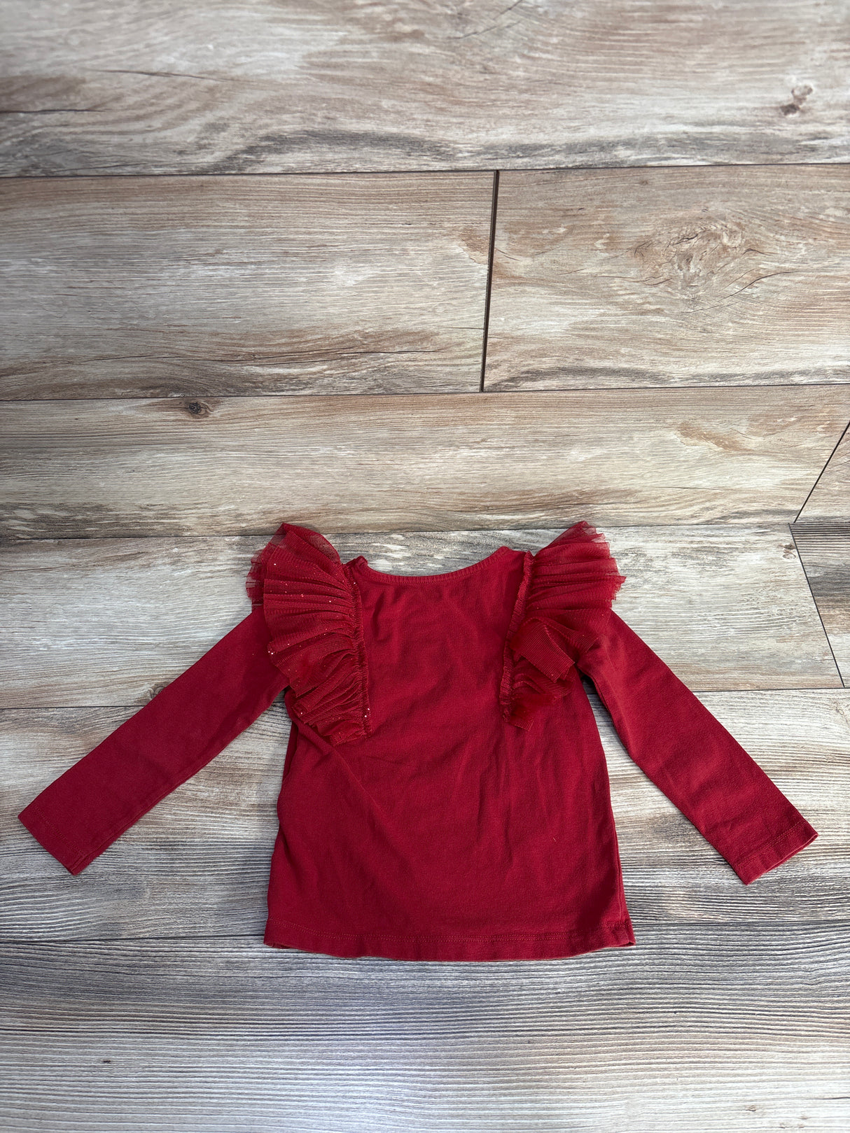 H&M Long Sleeve Tulle Ruffled Shirt Burgundy sz 3-4T