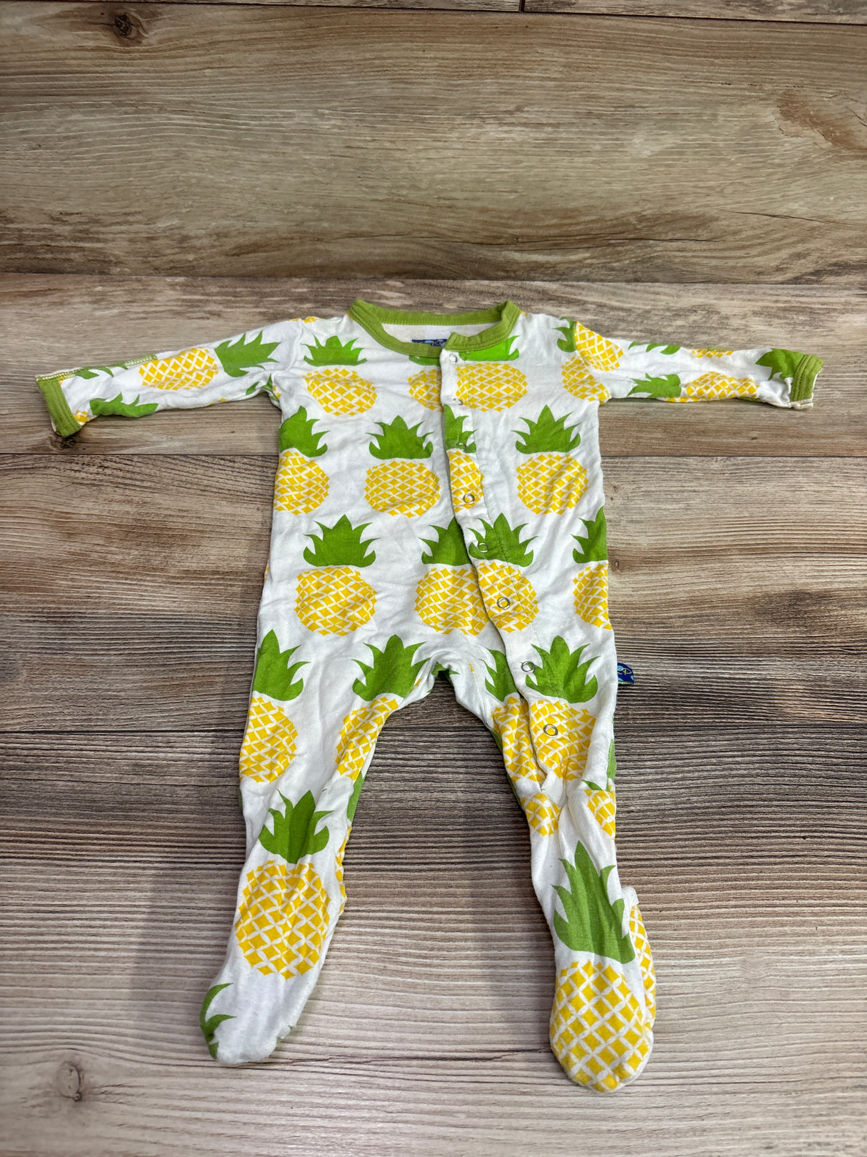 Kickee Pants Bamboo Pineapple Snap Footie White sz 0-3m