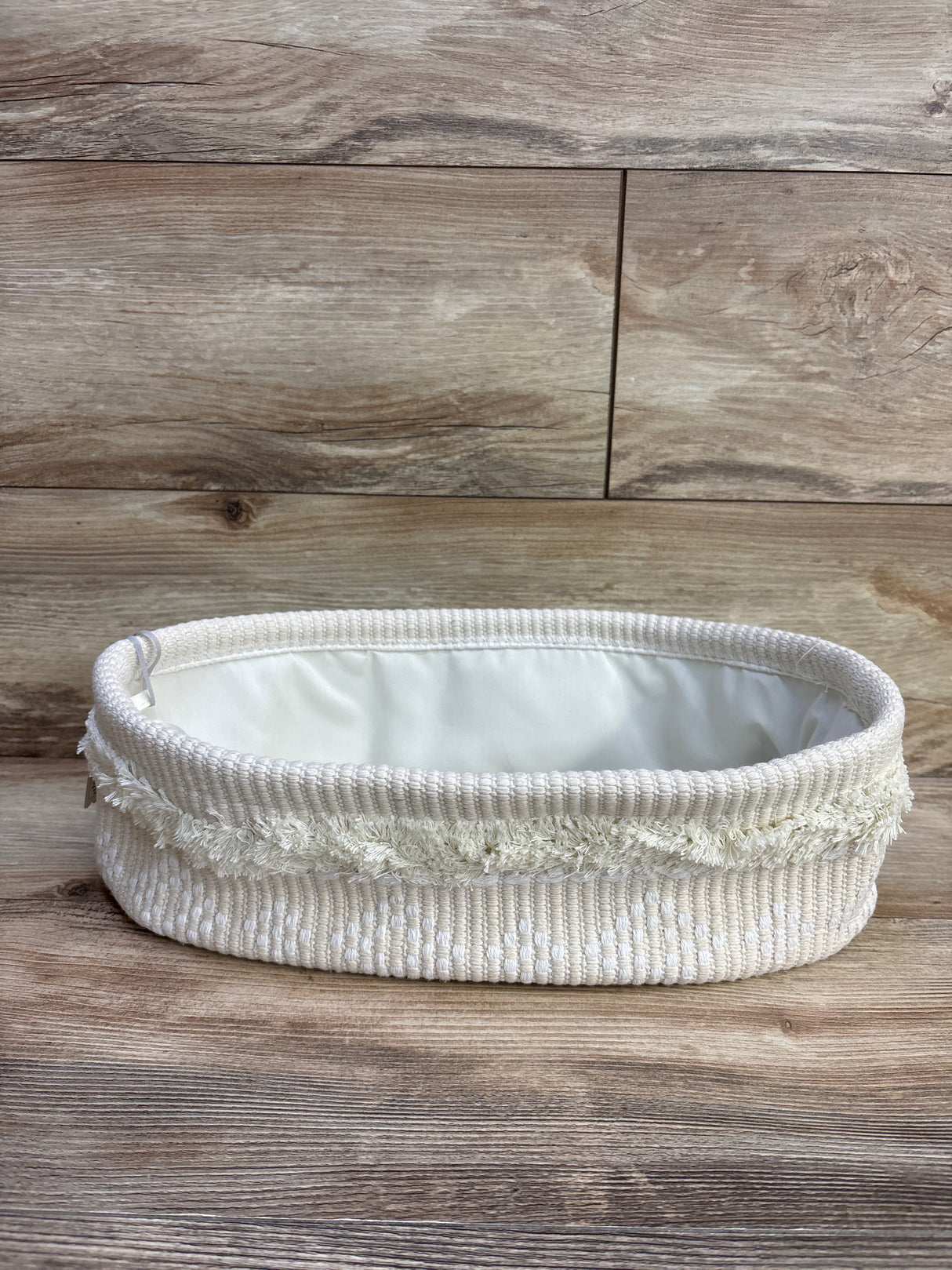 NEW Cloud Island Tufted Fabric Medium Oval Storage Basket in Khaki and Cream