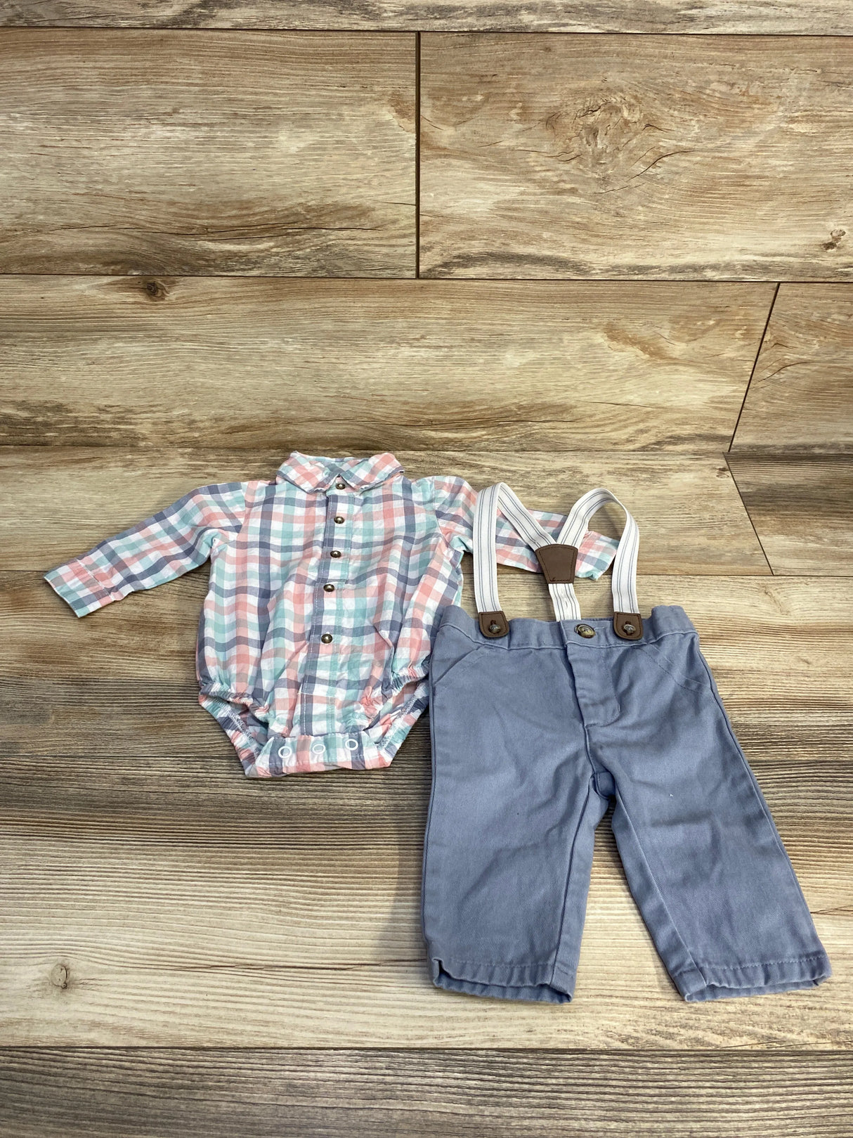 Just One You 3pc Plaid Suspender Set White sz 3m - Me n Mommy To Be