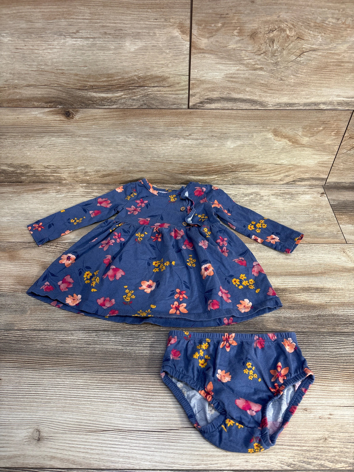 Carter's Floral Long Sleeve Dress & Bloomers 2pc Set Blue sz 9m