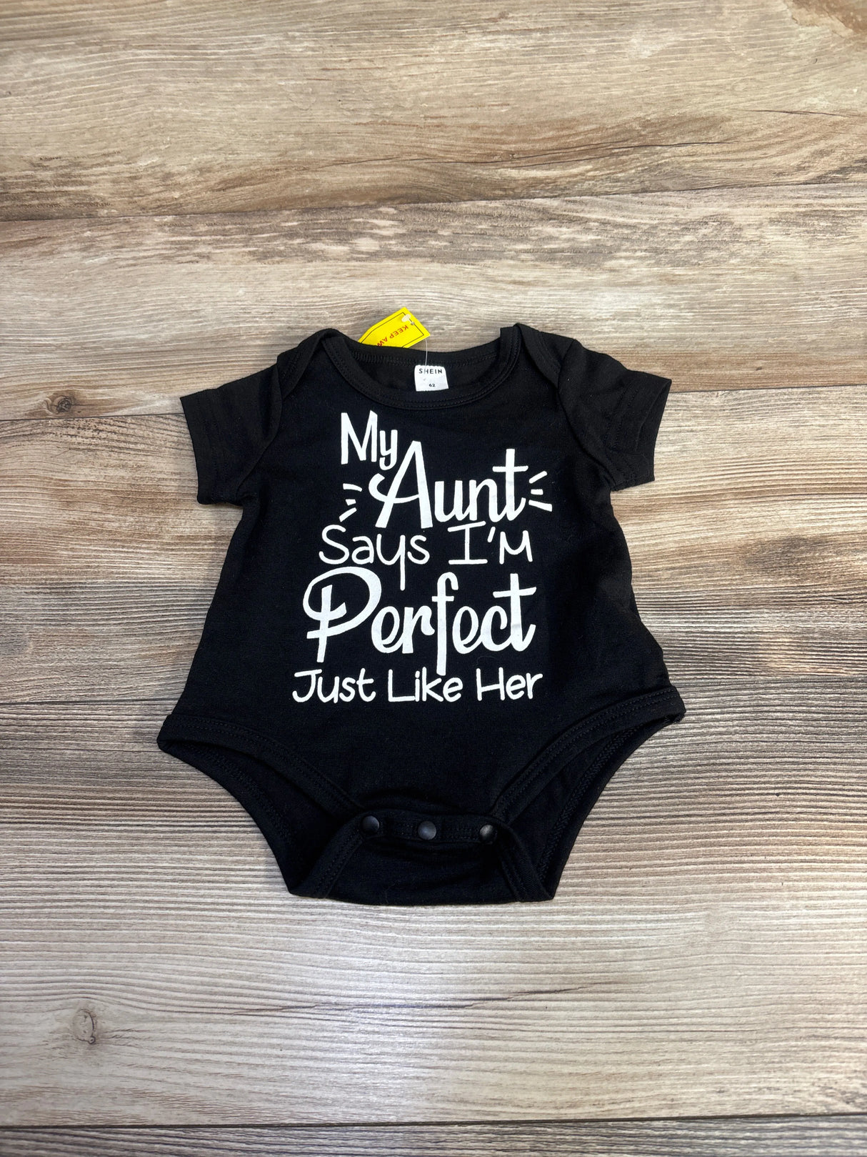 NEW Shein My Aunt Say's Im Perfect Bodysuit Black sz 3m