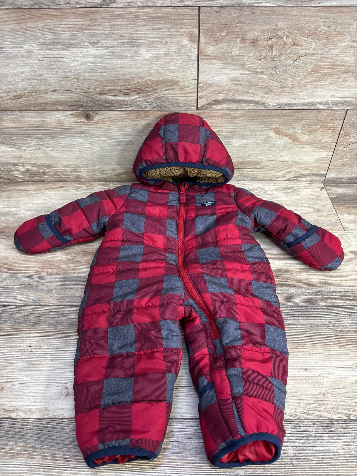 OshKosh Sherpa Lined Checkered Bunting Red sz 3-6m
