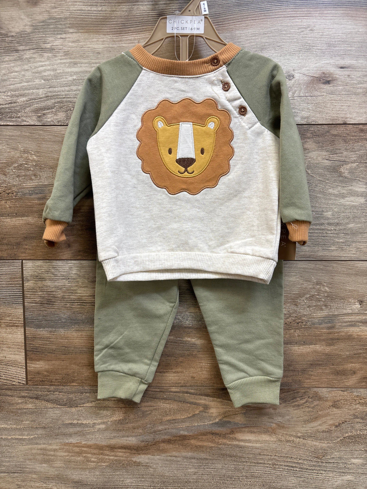 NEW Chick Pea 2pc Lion Sweatshirt & Joggers Set Green sz 6-9m