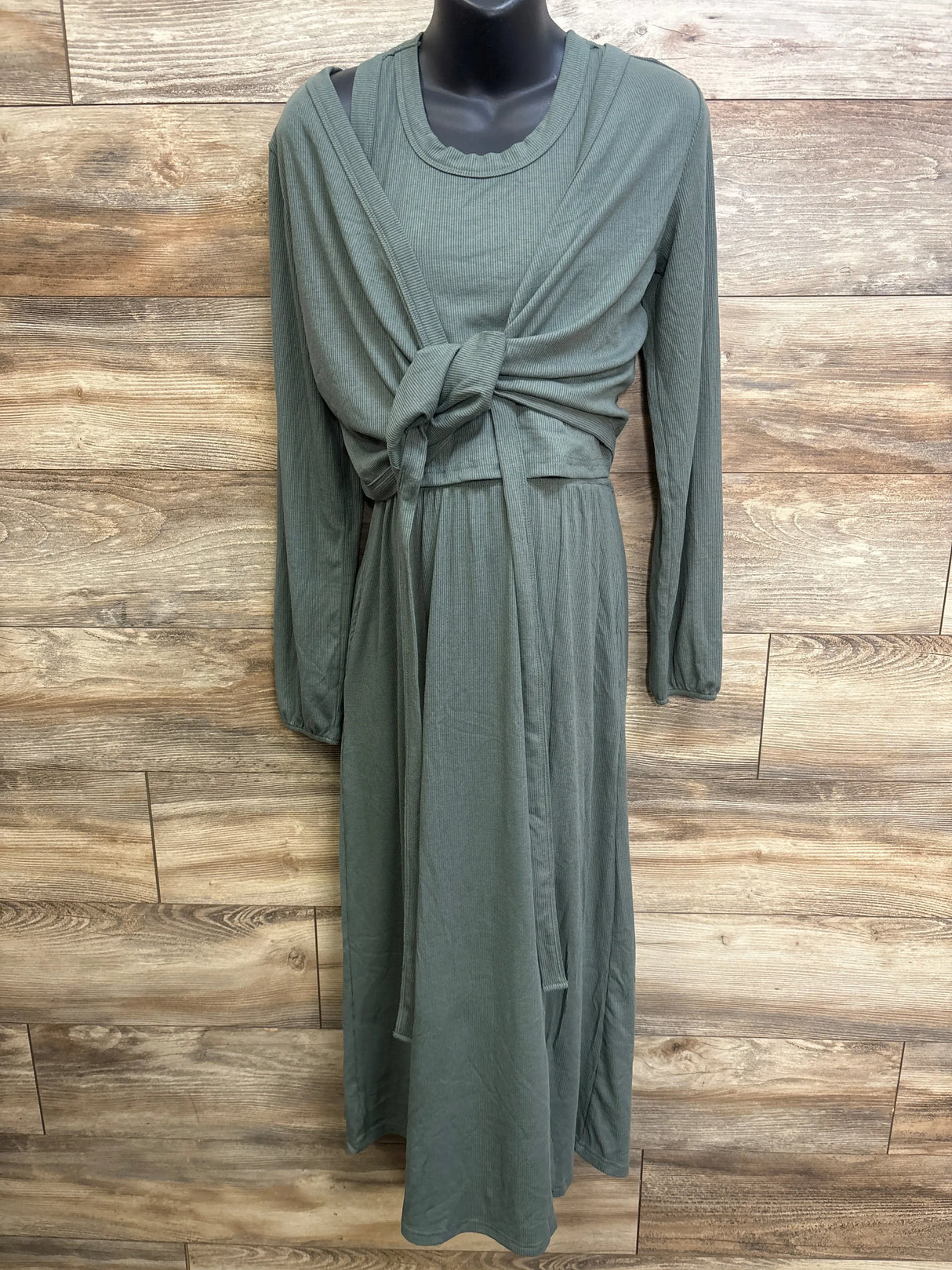 NEW Latched Mama 2pc Ribbed Midi Nursing Slit Dress & Nursing Wrap Top Green sz Medium