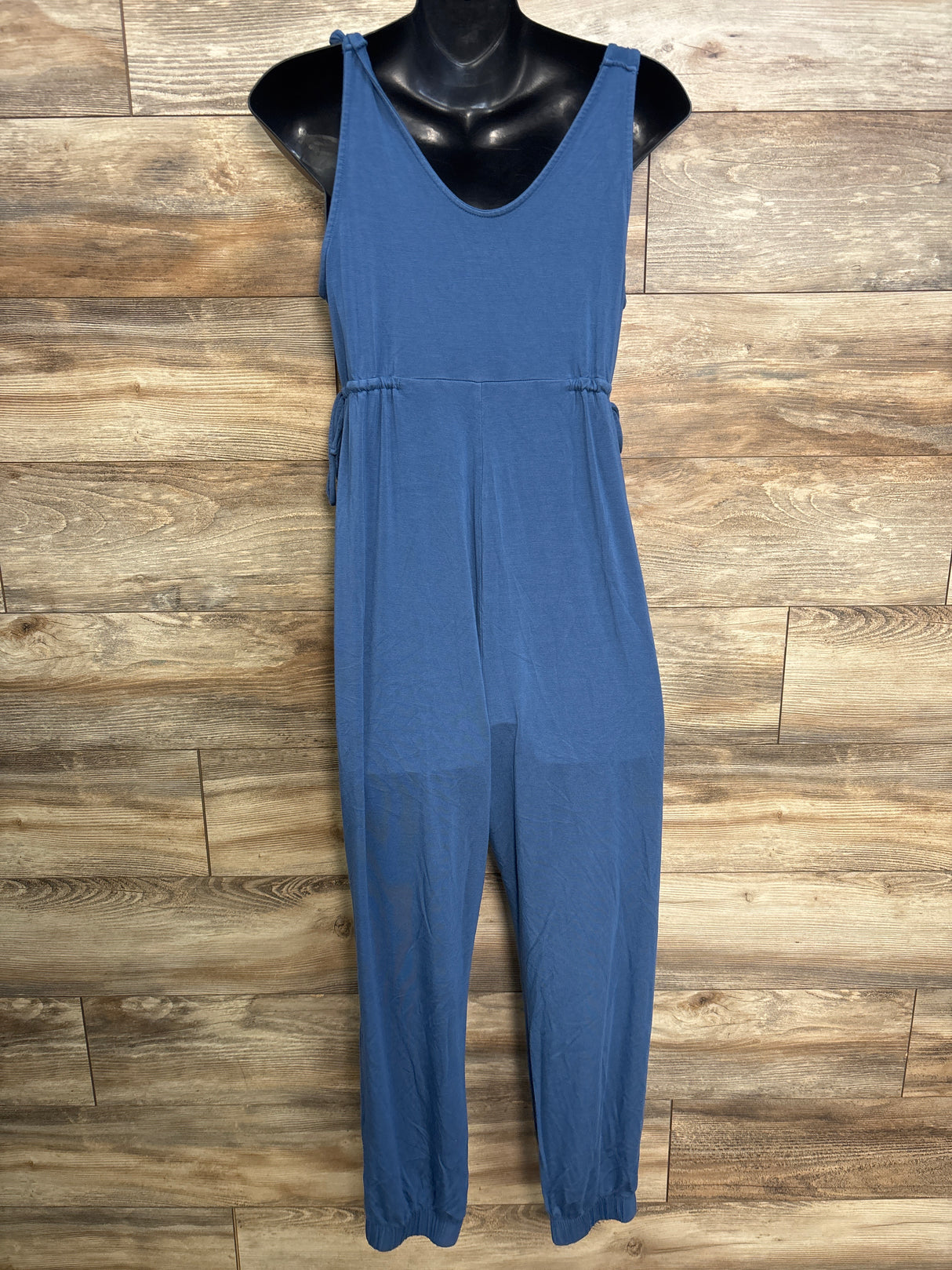 Isabel Maternity Knot Sleeve Tank Jumpsuit Blue sz Medium