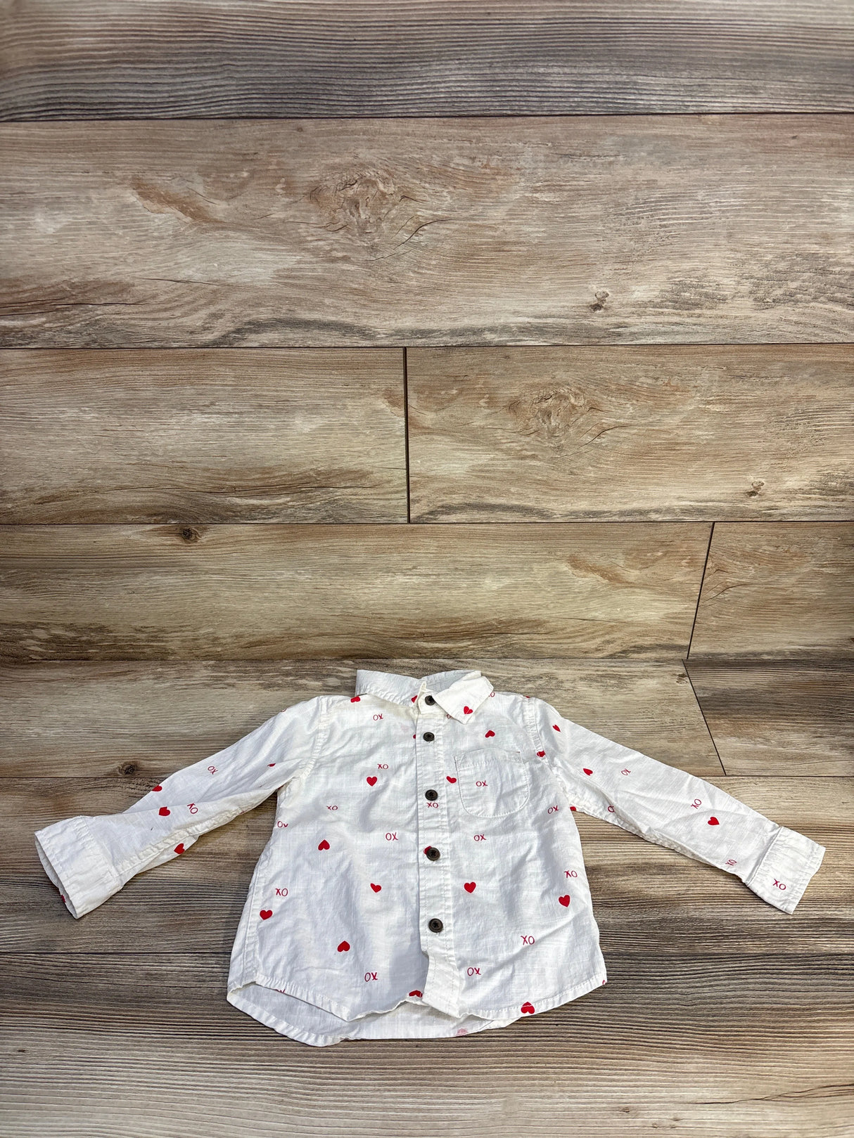 Cat & Jack Heart Print Button Up Shirt White sz 2T