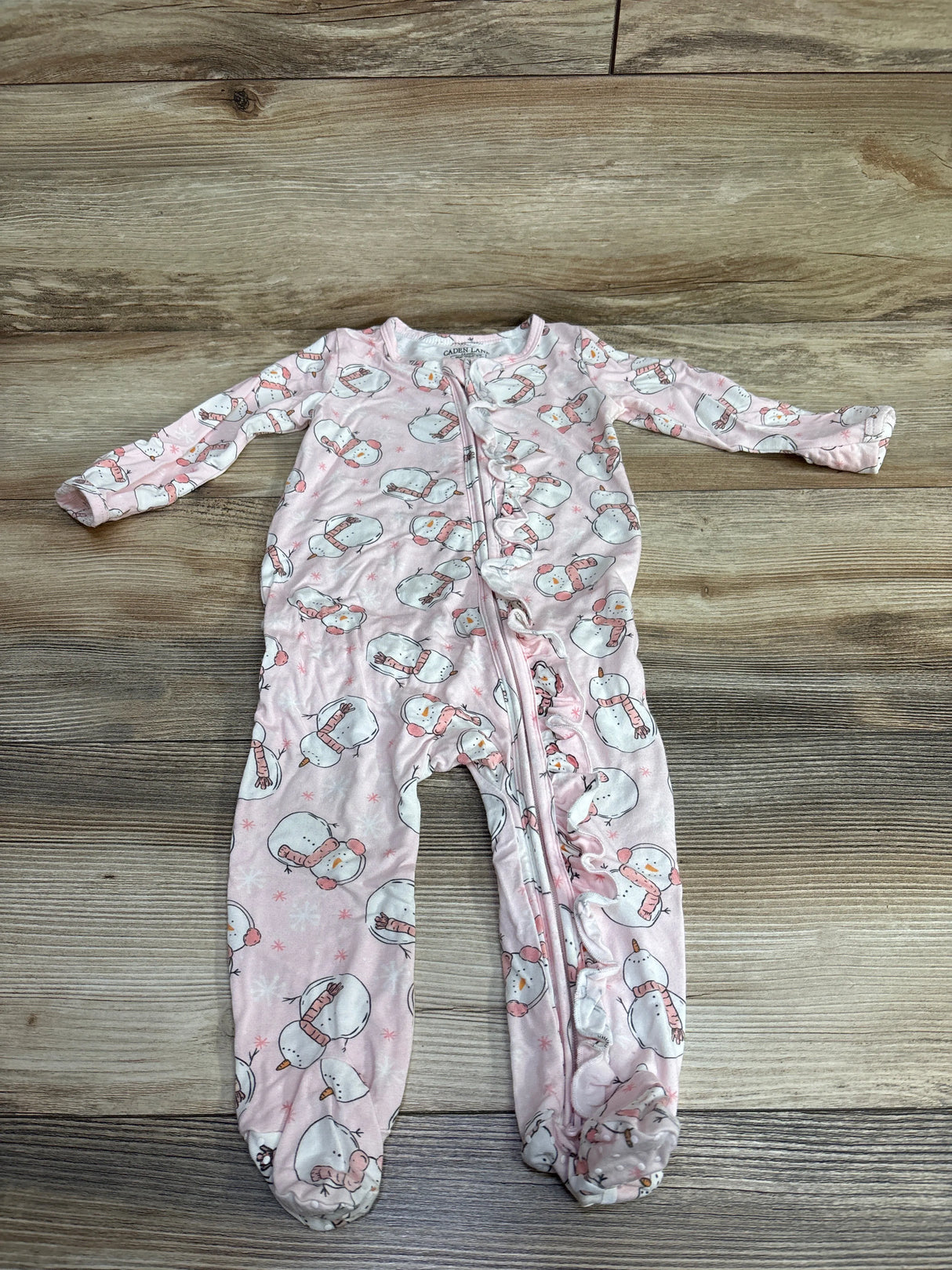 Caden Lane Snowman Zipper Ruffle Footie Pink sz 3-6m
