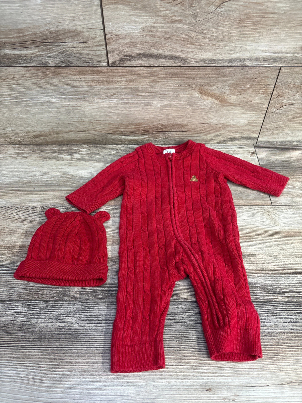 Baby Gap 2pc Rib Knit Coverall & Hat Set Red sz 0-3m