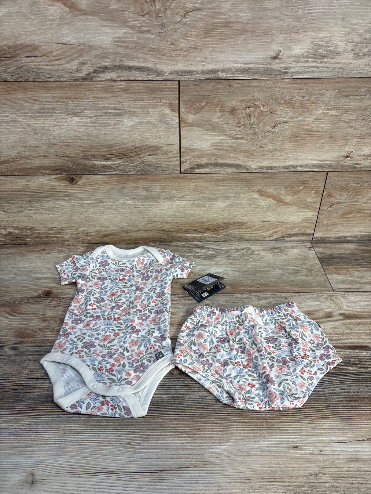NEW Modern Moments 2pc Floral Ribbed Bodysuit & Shorts Set Ivory sz 6-9m